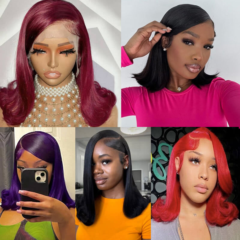 Eullair 13x4 Lace Front Human Hair Wig - Short Bob Style with Retro Flip Ends for Women | Perfect for Daily Wear, Cosplay & Special Occasions