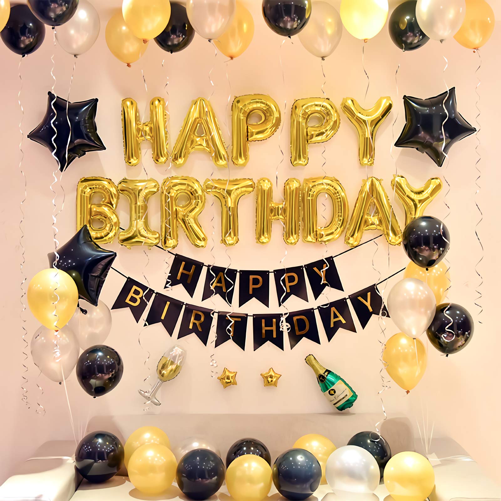 16 Inch Gold Happy Birthday Balloons Banner - Foil Letter Balloons for Birthday Party Decorations, Baby Shower, Anniversary & Graduation Celebrations