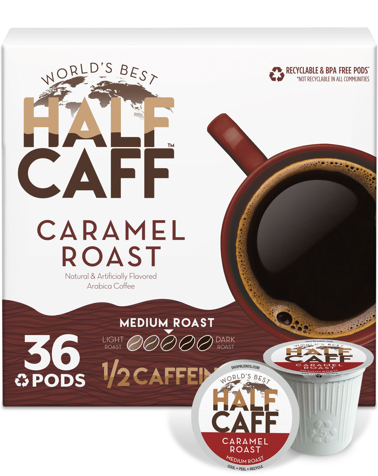 Best Half Caff™ Caramel Roast Coffee Pods - Compatible with Keurig 2.0 - Perfect for Morning Brew & Afternoon Pick-Me-Up