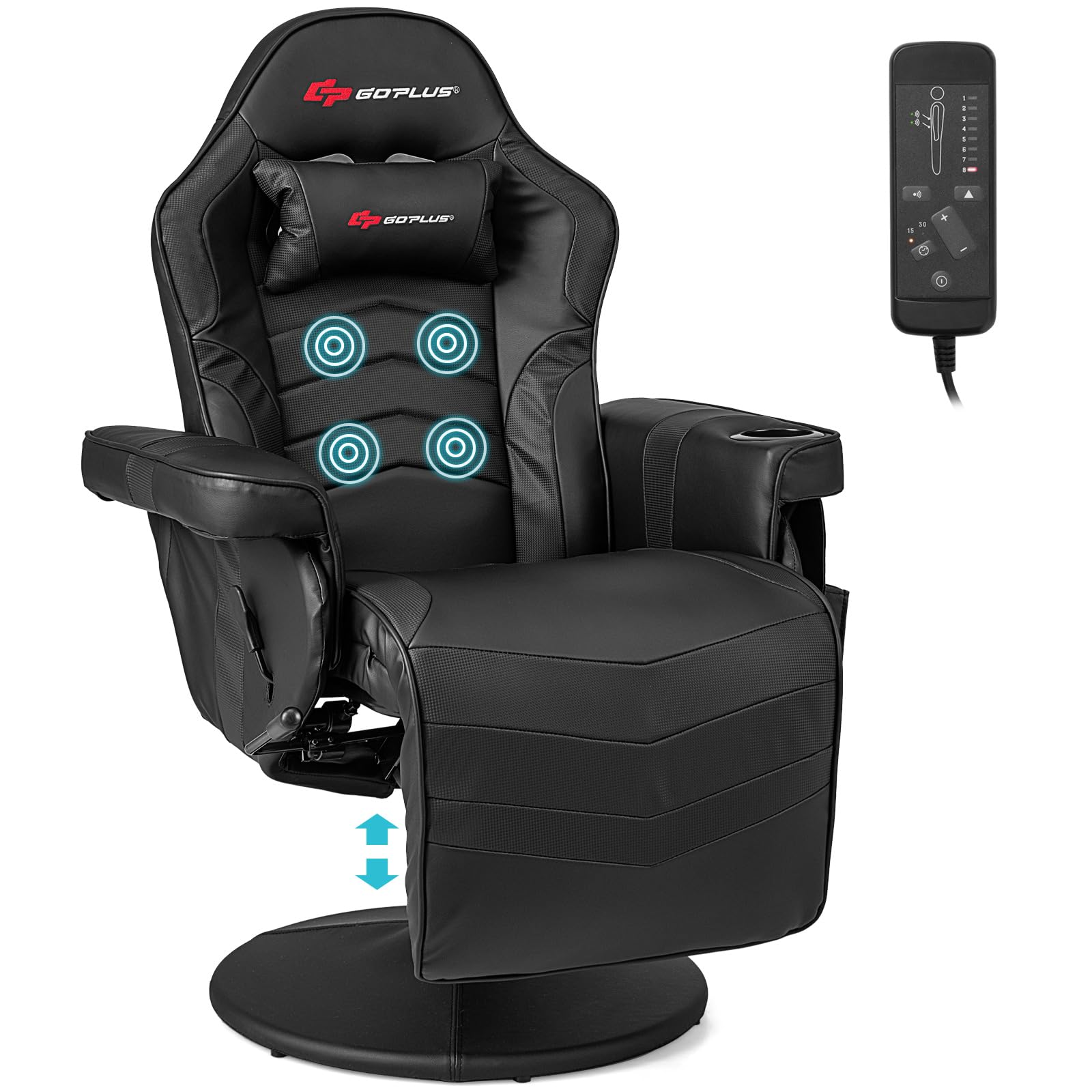 Goplus Ergonomic Gaming Chair - Adjustable Height, Massage, Retractable Footrest, Cup Holder & Headrest - Swivel Office & Racing Style Gamer Chair (Black) - Perfect for PC Gaming, Streaming & Home Office Work