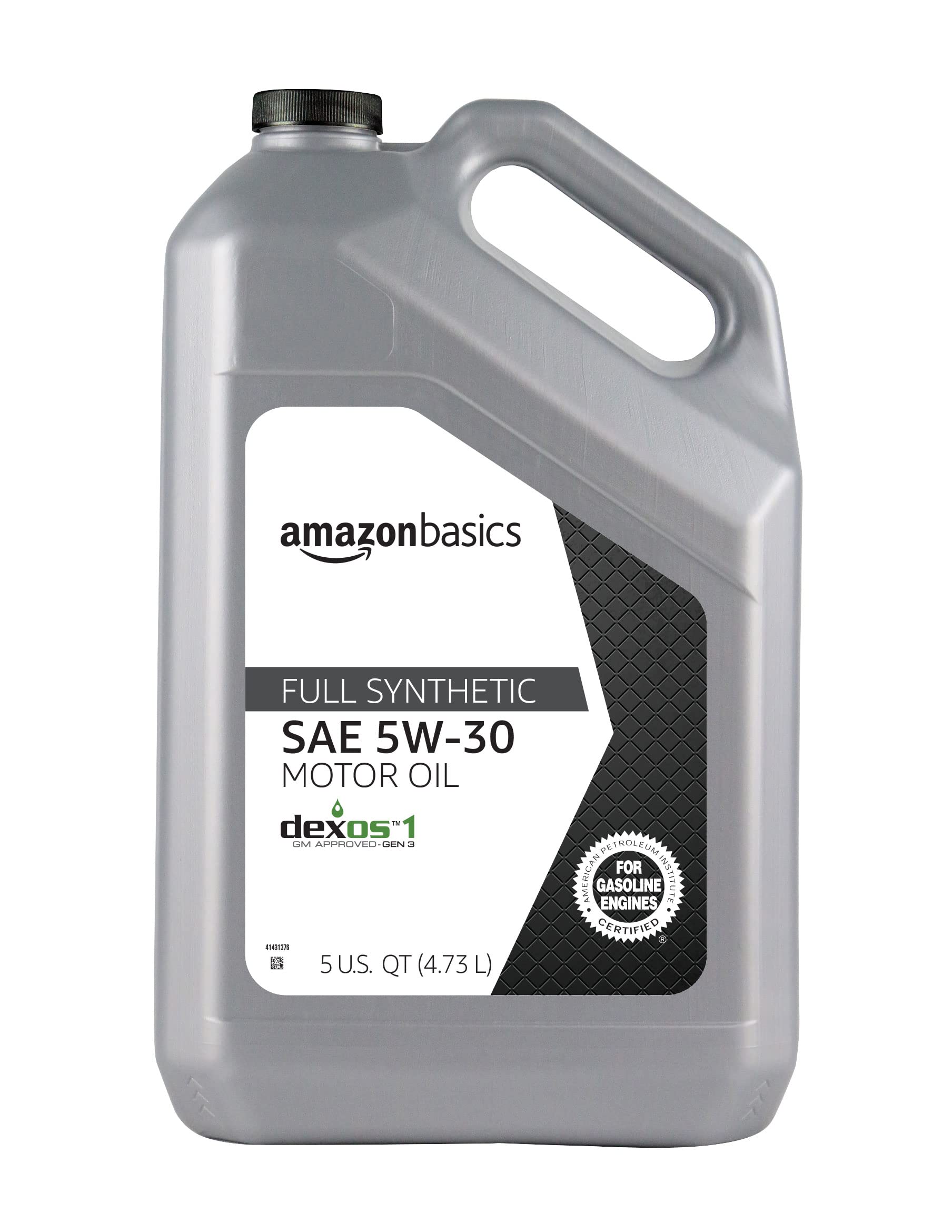 Amazon Basics Full Synthetic Motor Oil 5W-30 - 5 Quart (5.3 Liter) for Cars, SUVs & Light Trucks - High Mileage Engine Protection & Performance Boost
