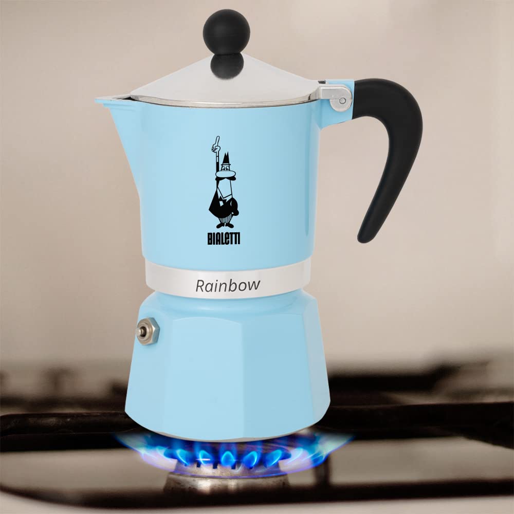 Bialetti 5041 Rainbow Stovetop Espresso Maker - 6 Cup Italian Moka Pot in Light Blue | Perfect for Home Coffee Brewing & Kitchen Decor
