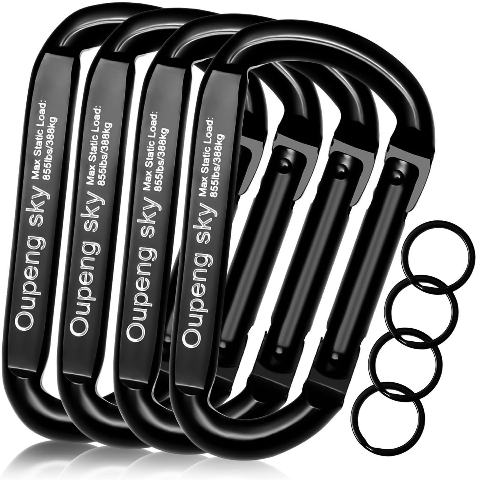 Heavy Duty 855lbs Carabiner Clip - 3 Inch D Ring Keychain for Camping, Hiking, Gym & Outdoor Activities - Perfect for Hammocks, Dog Leash, Harness & Key Rings (Black) - Durable & Versatile Gear for Adventure Enthusiasts