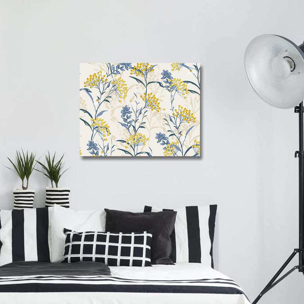 Summer Fresh Blue Yellow Flower Oil Painting on Canvas - Stretched and Framed Floral Wall Art for Bedroom, Living Room, Bathroom Decor | Perfect for Home, Office & Gift Giving
