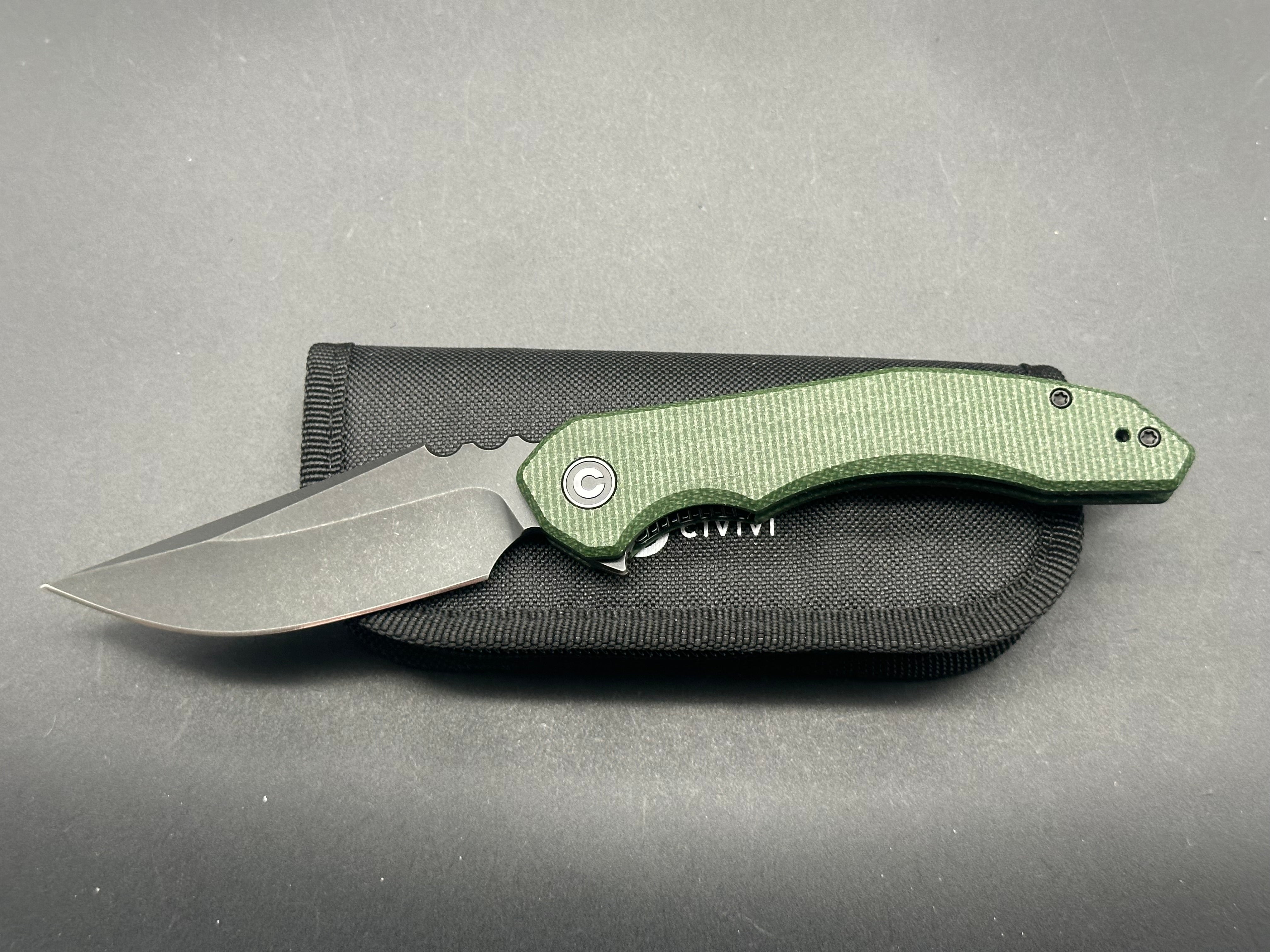 CIVIVI BLUETICK Folding Pocket Knife - Green Canvas Micarta Handle, 14C28N Steel Drop Point Blade, Plain Edge with Black Stonewash Finish (Model C23050-3) - Perfect for Camping, Hiking & Everyday Carry (EDC)