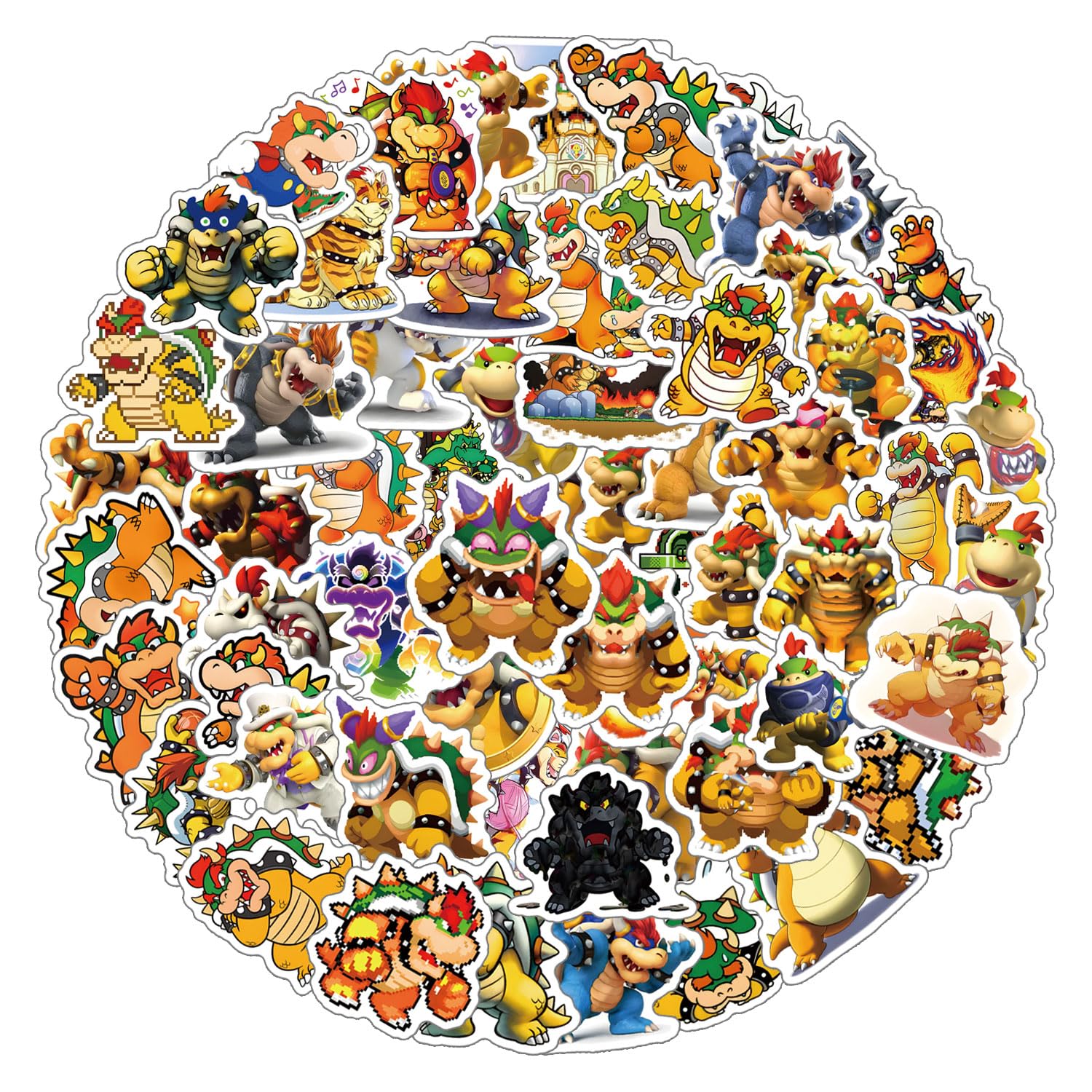 62 Pcs Bowser Stickers Set - Waterproof Vinyl Decals for Nintendo Fans, Birthday Party Decorations, DIY Scrapbooking & Laptop Customization - Perfect for Water Bottles, Suitcases, Gaming Gear & More