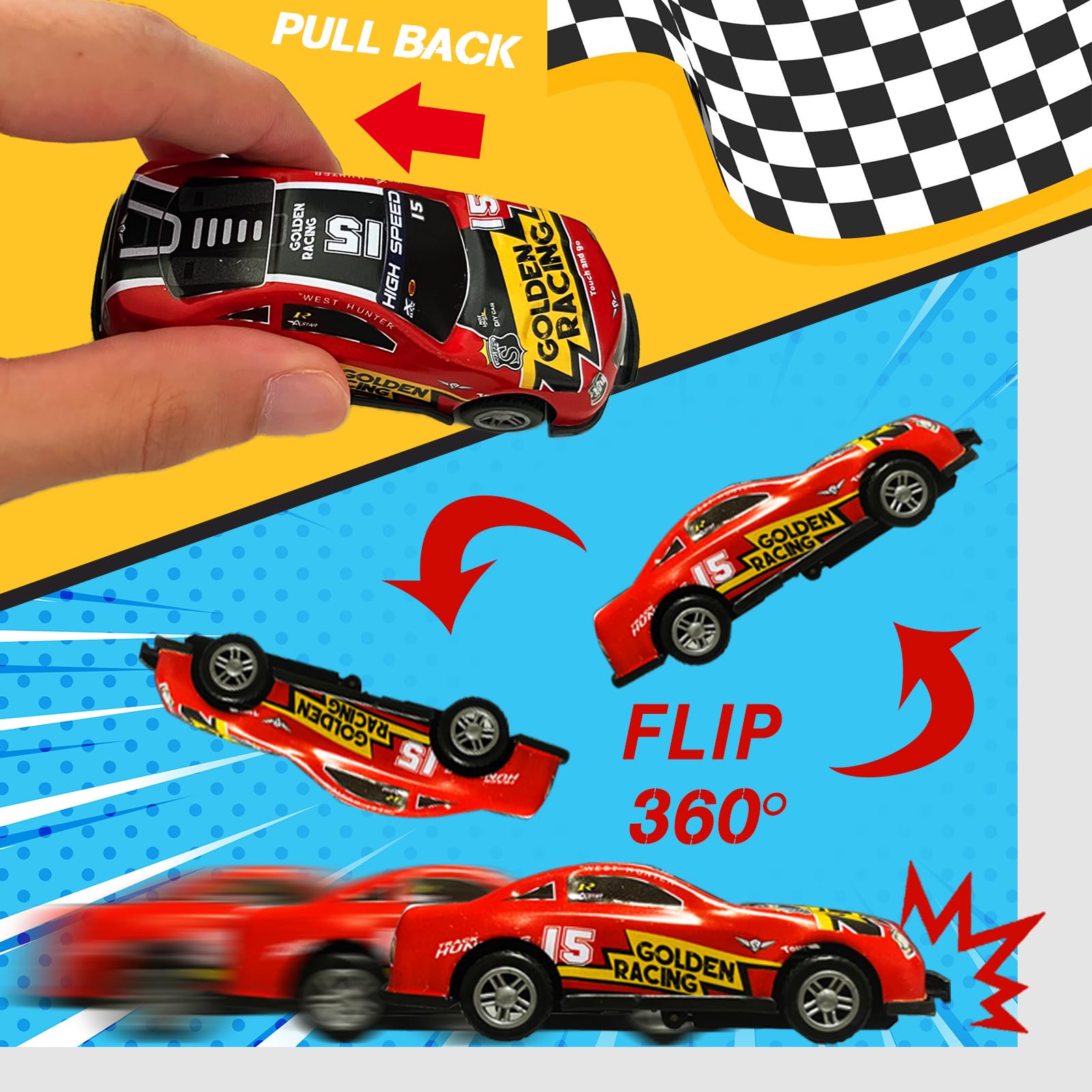 18-Piece Stunt Pull Back Cars Toys Set - 1:64 Jumping Flip Die-Cast Metal Mini Race Cars with Storage Case & Online Games - Best Gift for Kids 3+ Years (Boys & Girls) - Perfect for Birthday Parties, Playtime & Collecting