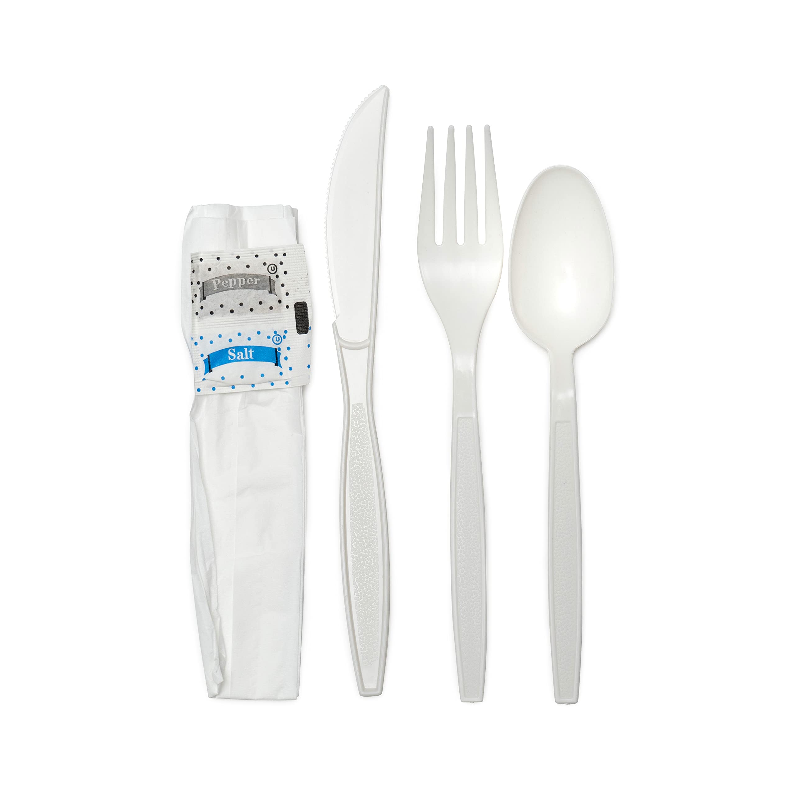 500-Pack Heavy Duty Disposable Plastic Cutlery Set - Individually Wrapped 6-in-1 Utensil Kit with Fork, Spoon, Knife, Napkin, Salt & Pepper | Perfect for Catering, Restaurants, Picnics, Office Lunches and Takeout Meals