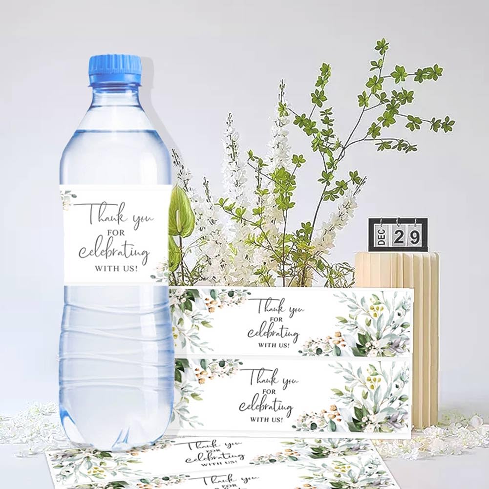 50PCS Wedding Water Bottle Labels - Boho Thank You Greenery Plant Stickers for Bottles, Personalized Baby Shower & Bridal Shower Party Decor - Perfect for Birthday, Anniversary & Special Events