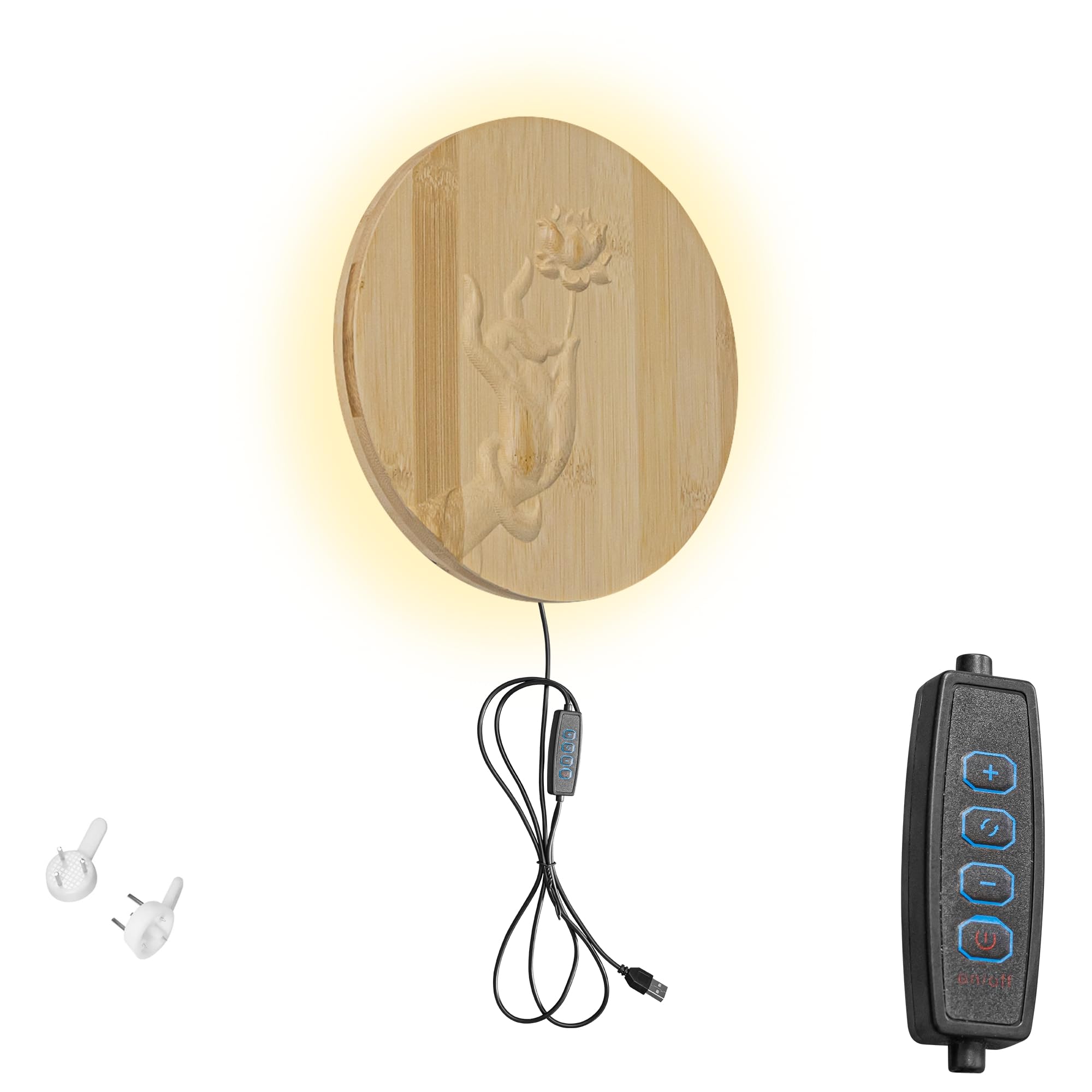 Kiven LED Wooden Wall Lamp with Engraved Pattern - Dimmable Plug-in Wall Light with 3 Color Modes, Modern Corner Lighting for Bedroom, Living Room, Study, Makeup Vanity & Wall Decor