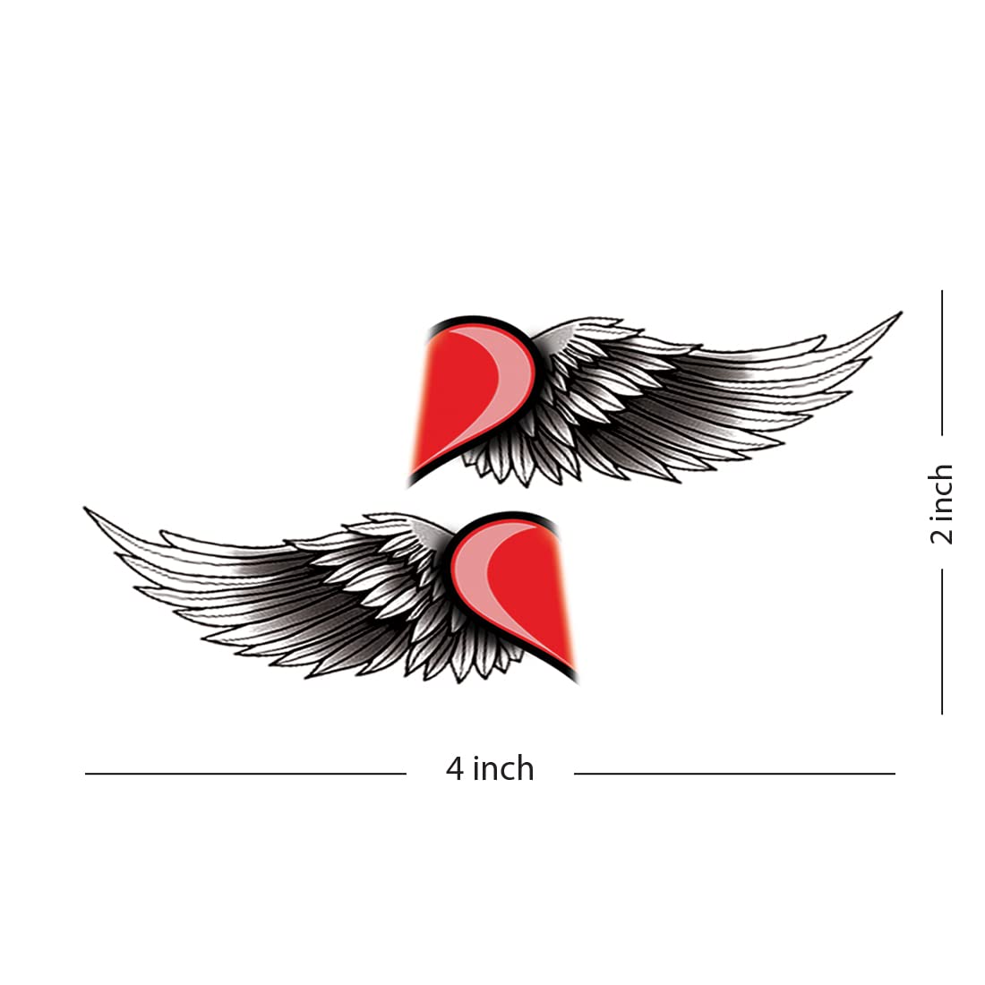 Waterproof Heart With Wing Temporary Tattoos - 2 Pack Fake Body Art for Men & Women | Perfect for Parties, Festivals, and Costume Events