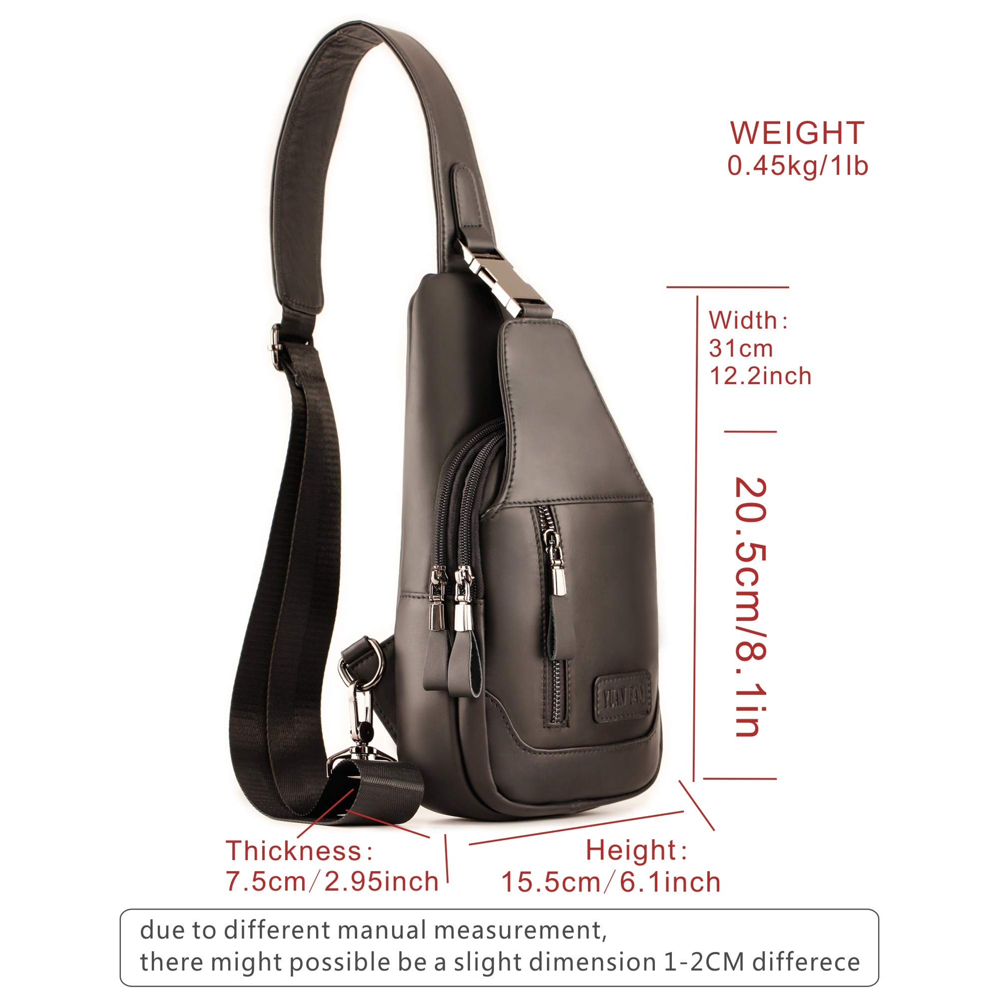 YUAN FAN Genuine Leather Crossbody Sling Bag for Men - Compact Travel Chest Shoulder Backpack for Outdoor Sports, Hiking & Daily Commute