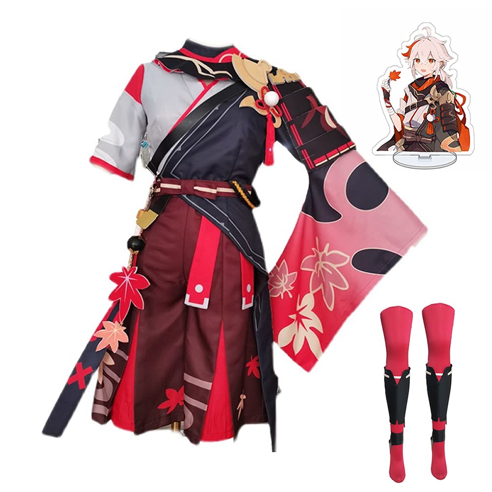TLSD Kazuha Cosplay Costume Full Set with Standing Figure - Anime Uniform Suit Halloween Party Outfit Includes Stockings - Perfect for Genshin Impact Fans, Cosplay Events & Anime Conventions