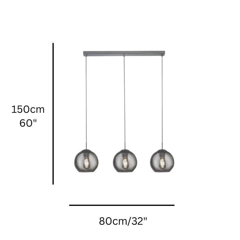 3-Light Chrome Bar Pendant with Smoke Glass Shades - Modern Dining Room Lighting Fixture for Kitchen Island & Bar Counter