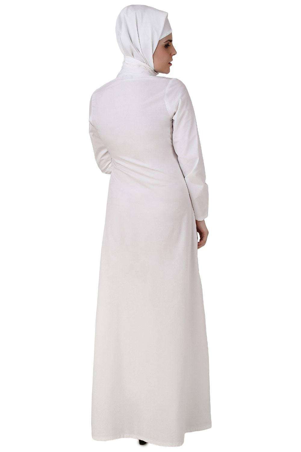 Hajna White Cotton Abaya - Modest Muslim Dress for Women - Elegant Prayer Dress & Daily Wear - Perfect for Mosque, Home & Special Occasions