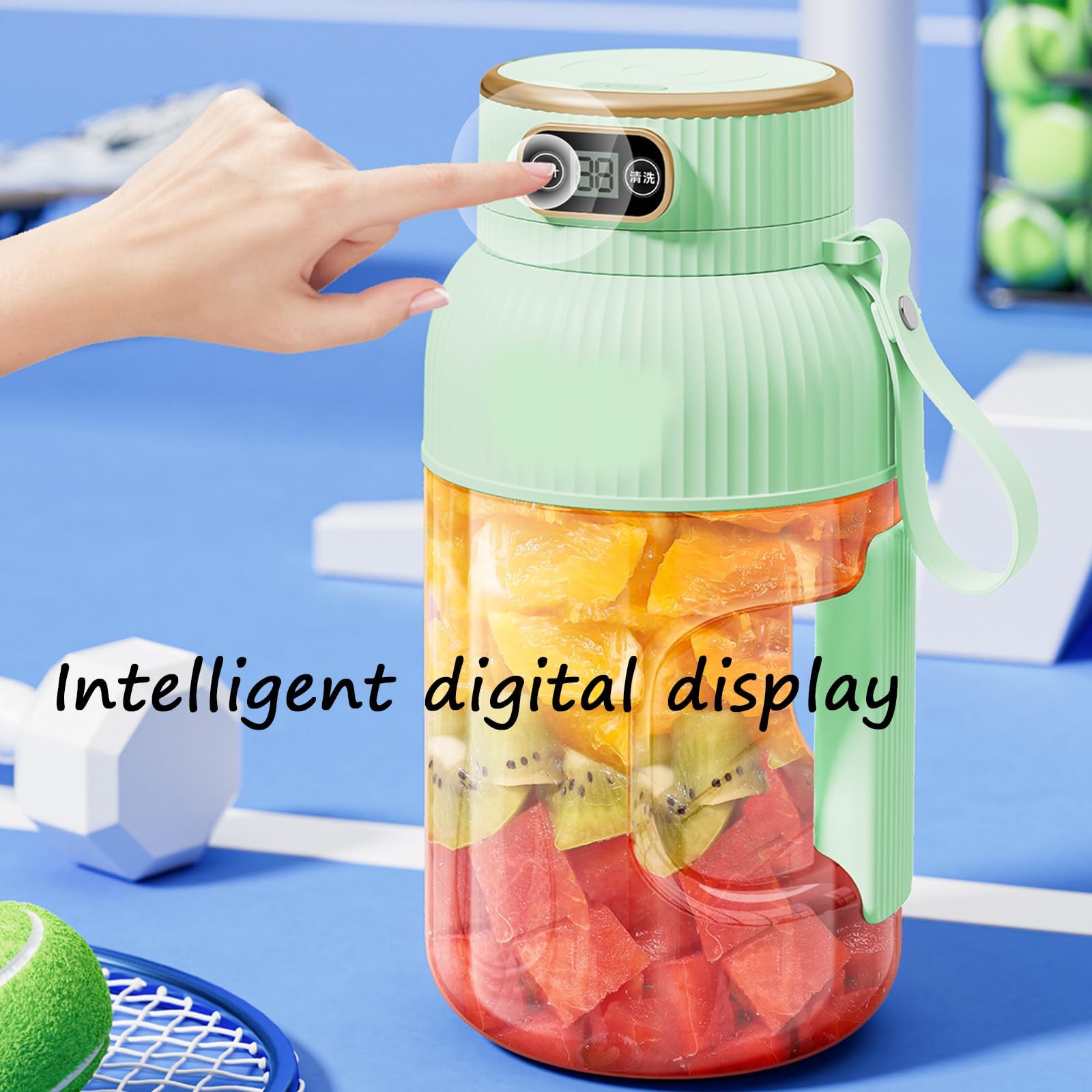 Yulyoie Multifunctional Portable Juicer Cup with Digital Display - USB Rechargeable Personal Blender for Smoothies, Shakes & Juices | Compact Travel & Gym Companion (Green Single Cup)