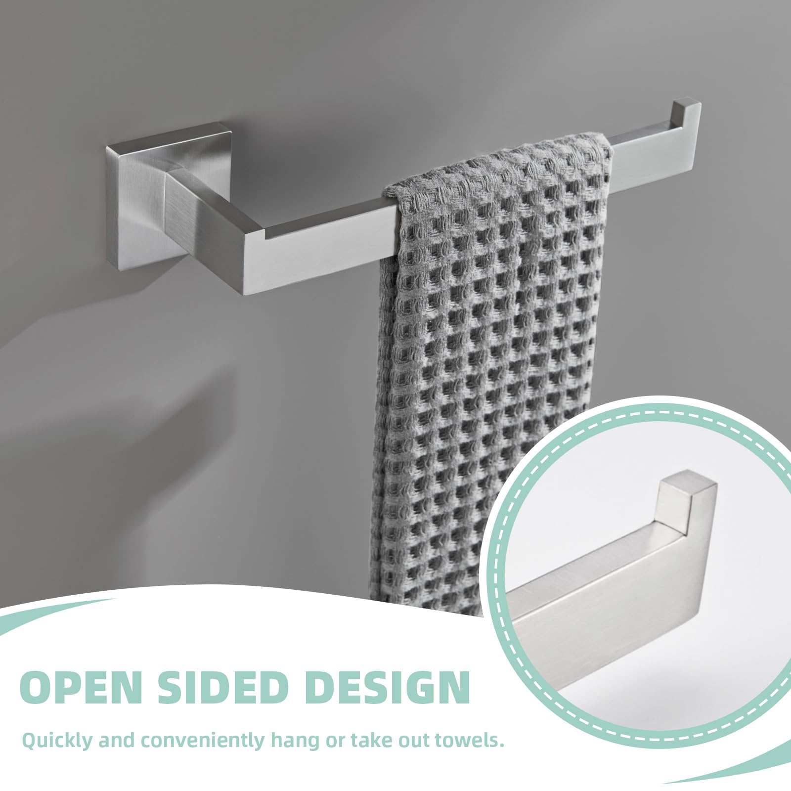 Suyar Brushed Nickel 4-Piece Bathroom Hardware Set - 304 Stainless Steel Robe Hook, Toilet Paper Holder, Towel Holder & Towel Bar - Wall Mounted Bathroom Accessories for Modern Home Decor & Spa-Like Experience