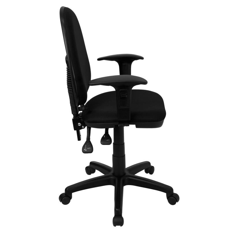 FLASH Mid Back Black Fabric Ergonomic Office Chair - Adjustable Lumbar Support & 360° Swivel - Perfect for Home Office, Gaming & Workspace Comfort