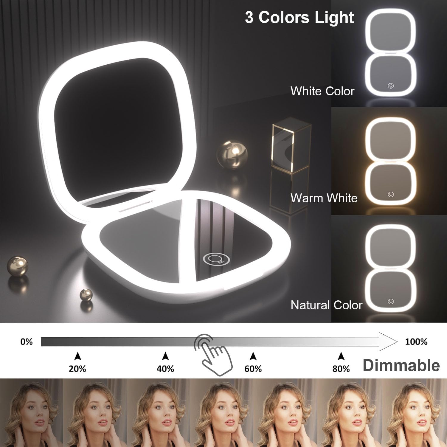 10X Magnifying Makeup Mirror with LED Lights - Rechargeable 2-Sided Travel Mirror with 3 Color Modes, Touch Control & USB-C Charging | Perfect for Home Vanity, Travel & Professional Makeup Artists (Cyan)