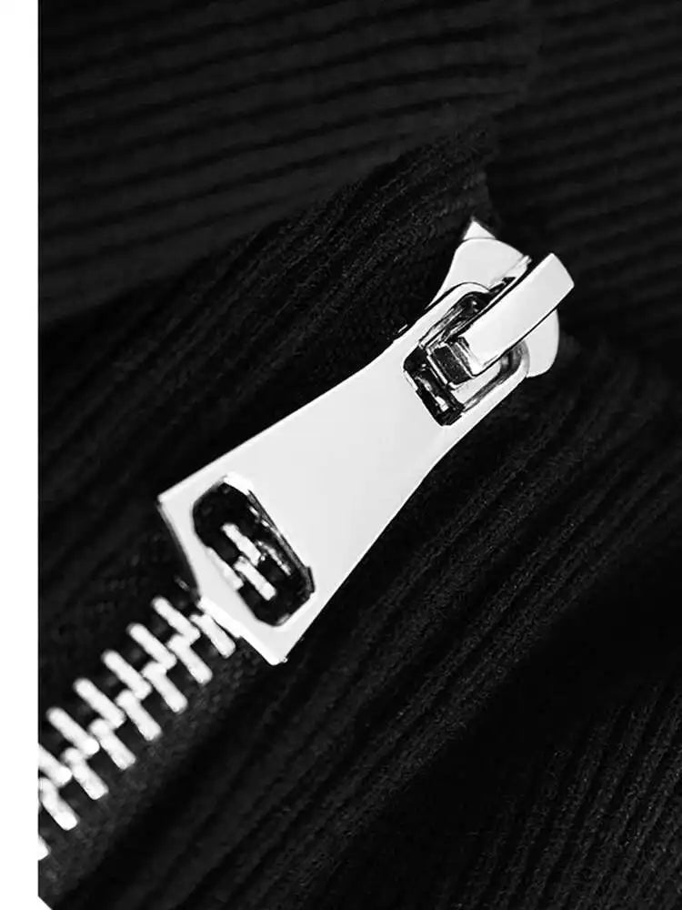 Black Irregular Hem Zipper Sweatshirt for Women - Oversized Turtleneck Pullover with Long Sleeves, Fashionable Streetwear for Spring & Fall 2025 (Style 1DH7190) | Perfect for Casual Outings, Layering & Cold Weather Comfort