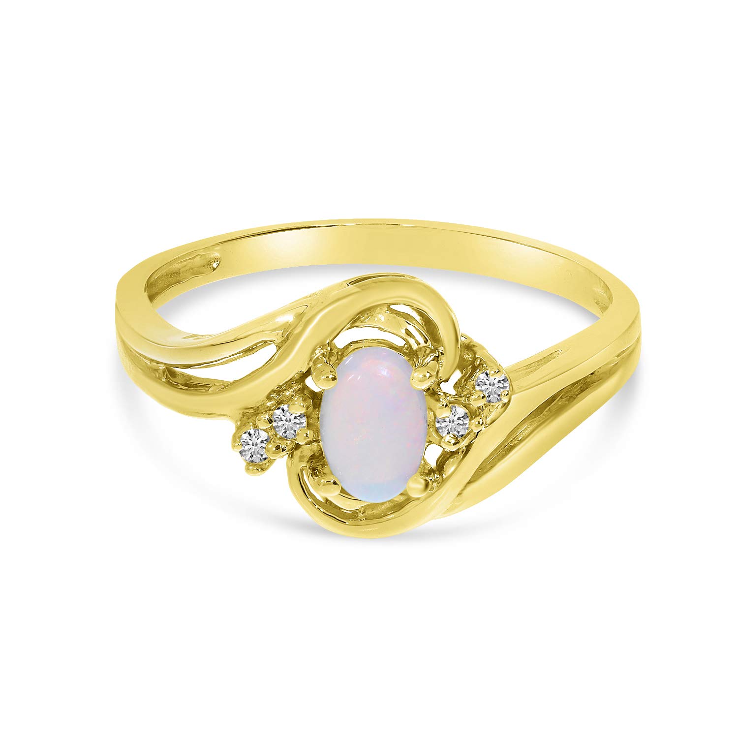 10K Yellow Gold Oval Opal and Diamond Ring for Women - Elegant Vintage Style Jewelry for Engagement, Wedding, Anniversary & Special Occasions
