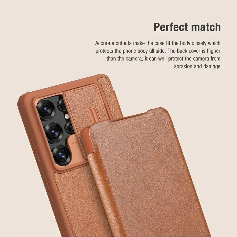 NILLKIN Genuine Leather Lens Cover Case for Samsung Galaxy S25 Ultra - Premium Protection for Camera & Phone | Perfect for Travel, Business & Everyday Use