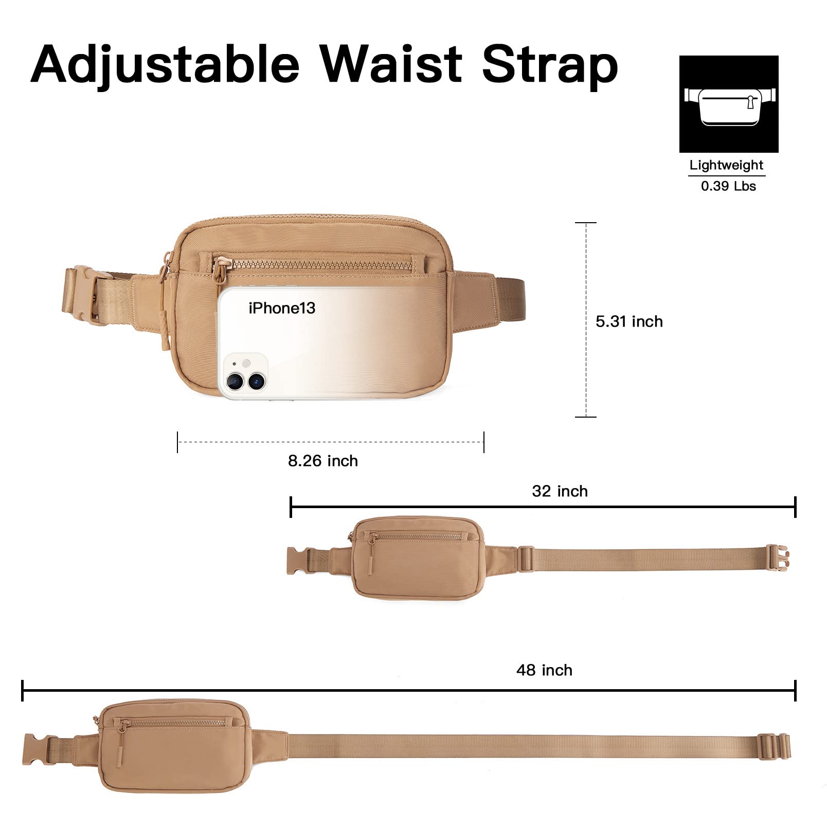 Telena Adjustable Fanny Pack for Women & Men - Cross Body Belt Bag with Strap - Fashionable Waist Pack for Travel, Hiking & Daily Use - Brown