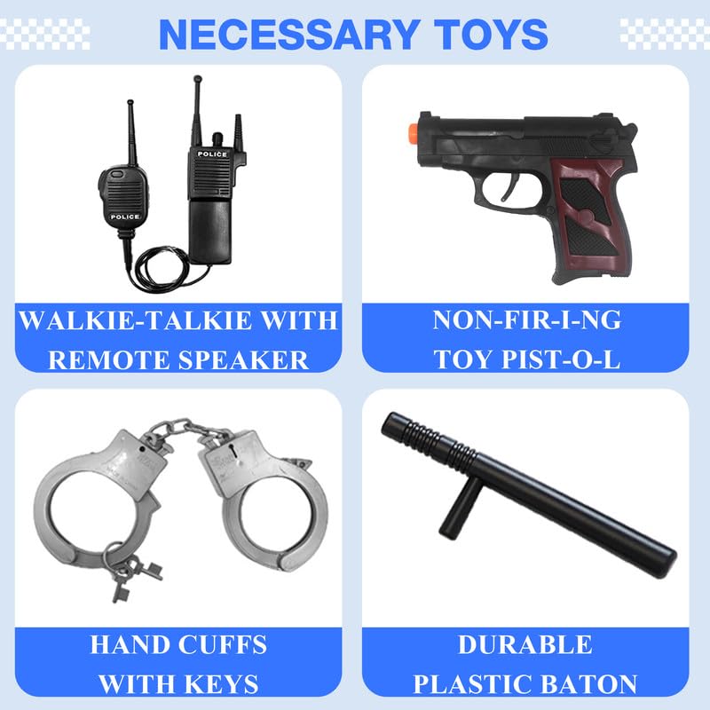 Kids Police Costume Set - Officer Uniform with Hat, Badge & Accessories for Halloween, Dress-Up & Role Play | Perfect for Parties, School Events & Pretend Play