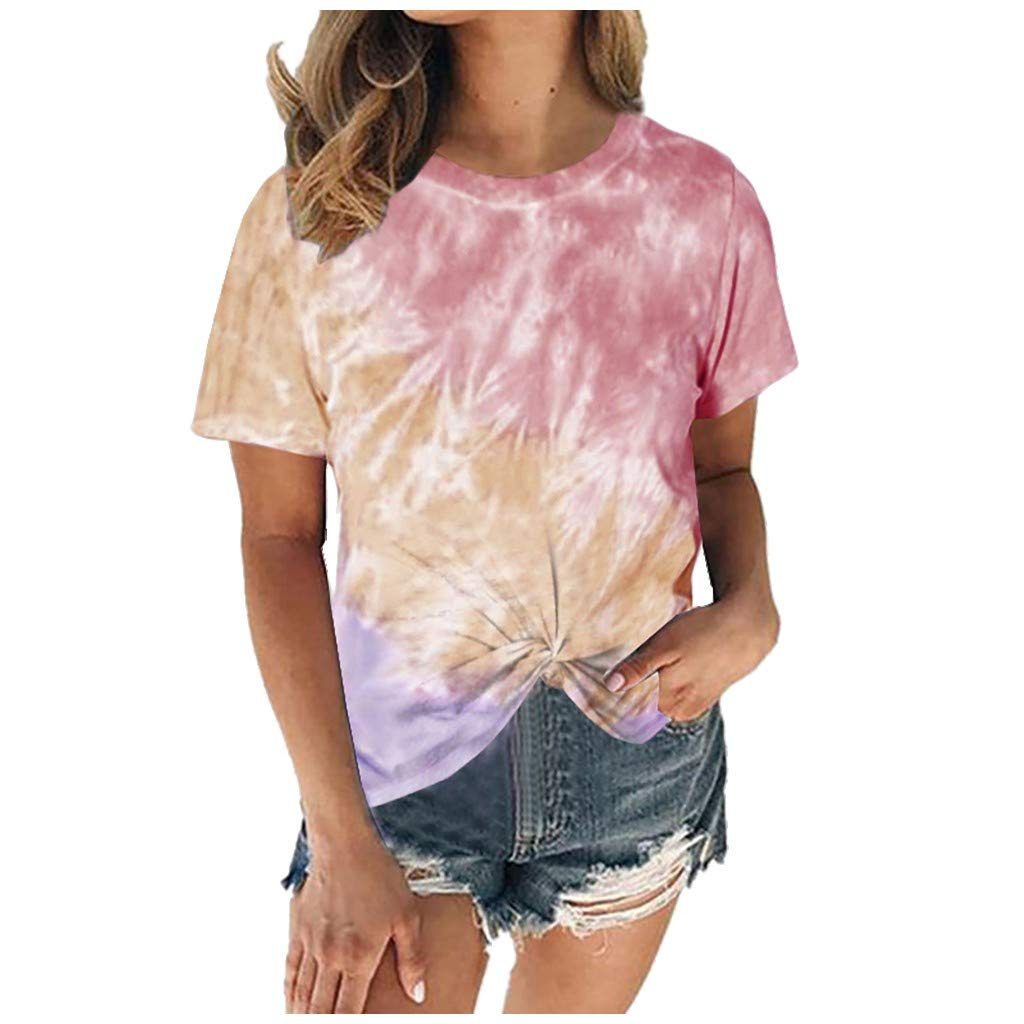 Eduavar Women's Tie Dye T-Shirts | Short Sleeve Gradient Color Casual Blouse for Women & Girls | Perfect for Summer Outfits, Beach Vacations & Casual Wear