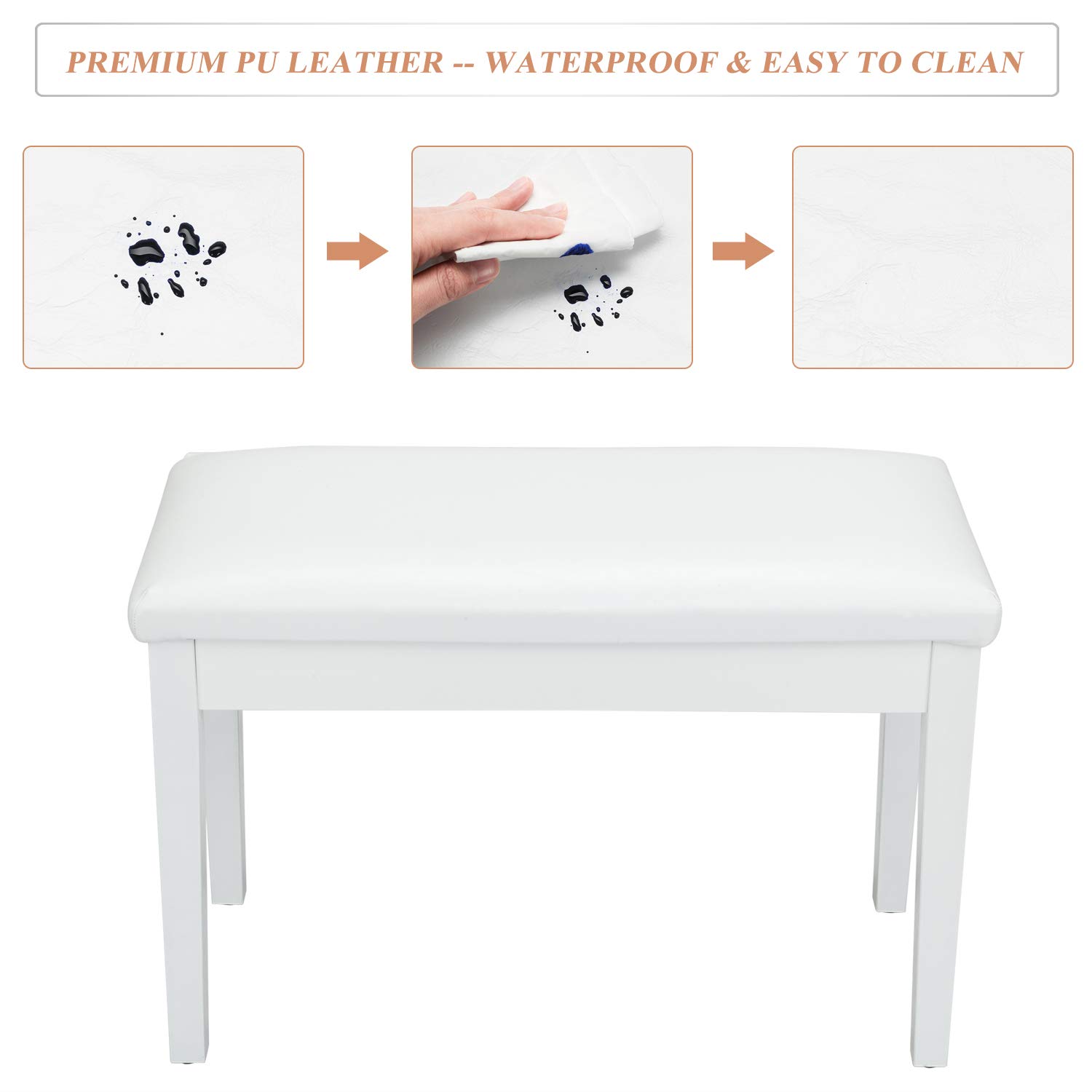 Bonnlo White Duet Piano Bench - Wooden Keyboard Bench with Storage & Padded Cushion - Perfect for Home, Studio, and Music Classrooms