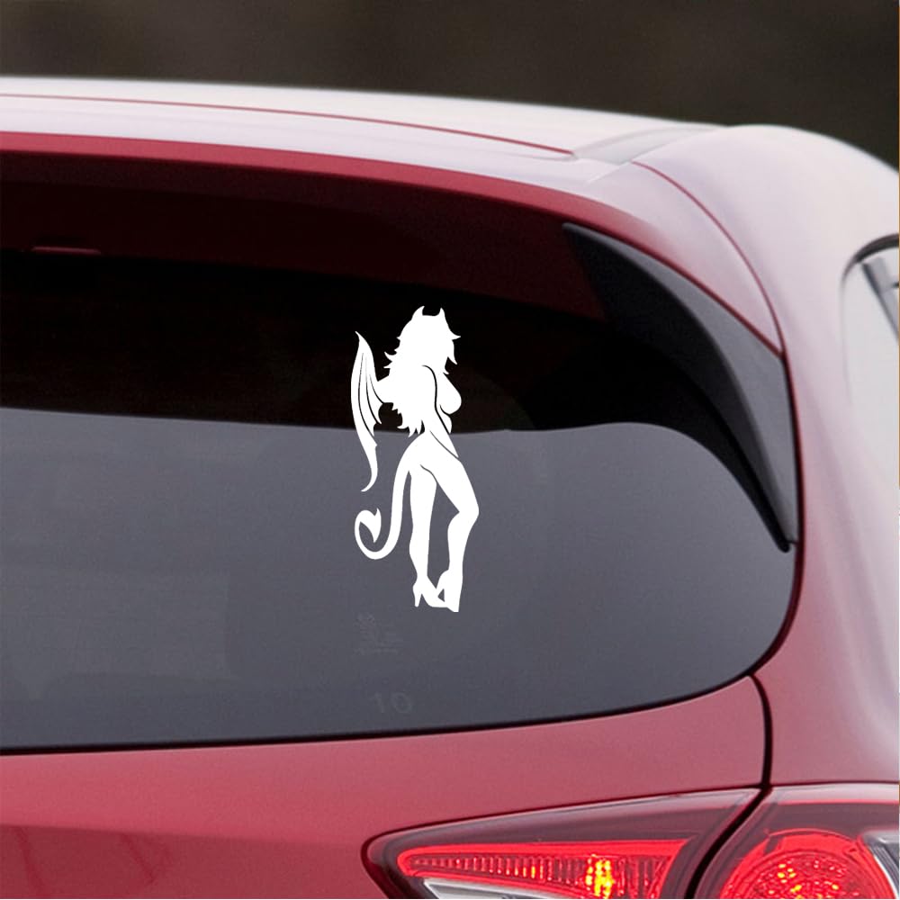 Sexy Devil Girl (White) - Set of 2 Premium Waterproof Vinyl Decal Stickers for Laptop, Phone, Helmet, Car Window, Bumper, Mug, Cup, Door & Wall - Perfect for Personalizing Devices, Vehicles & Home Decor