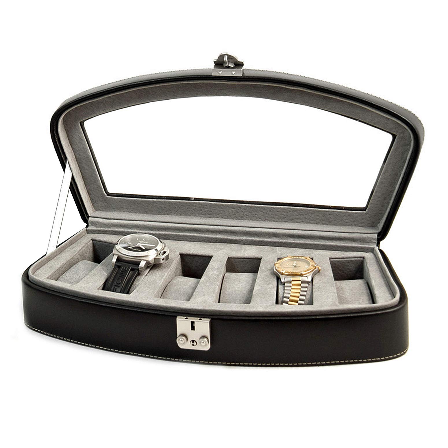 Premium Black Leather Watch Box with Glass Top - 6 Watch Storage Case for Men & Women - Luxury Watch Organizer for Travel, Display & Gift Giving
