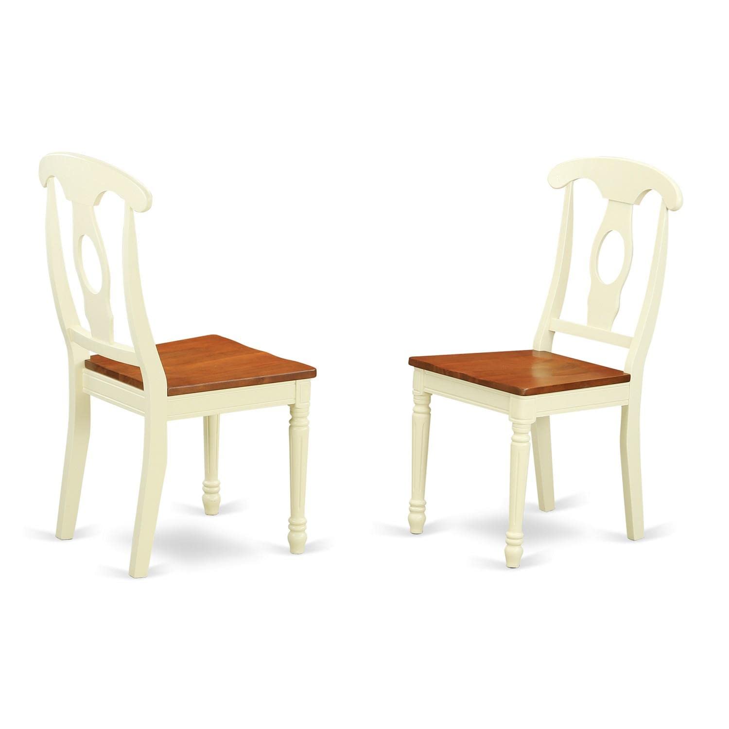 East West Furniture SUKE5-BMK-W 5-Piece Round Kitchen Dining Table Set with Drop Leaf & Storage Shelves - 42x42 Inch, Buttermilk & Cherry Finish - Seats 4, Perfect for Small Spaces, Breakfast Nooks & Cozy Family Meals