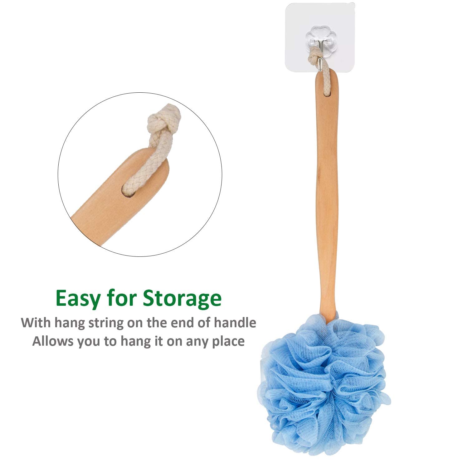Adaamya® Unisex Long Handle Loofah Sponge Back Scrubber - Exfoliating Mesh Pouf Shower Brush for Bath & Body Care - Perfect for Spa, Massage and Deep Cleansing (Random Color, 1 Piece) - Ideal for Shower, Bathroom & Home Spa Relaxation