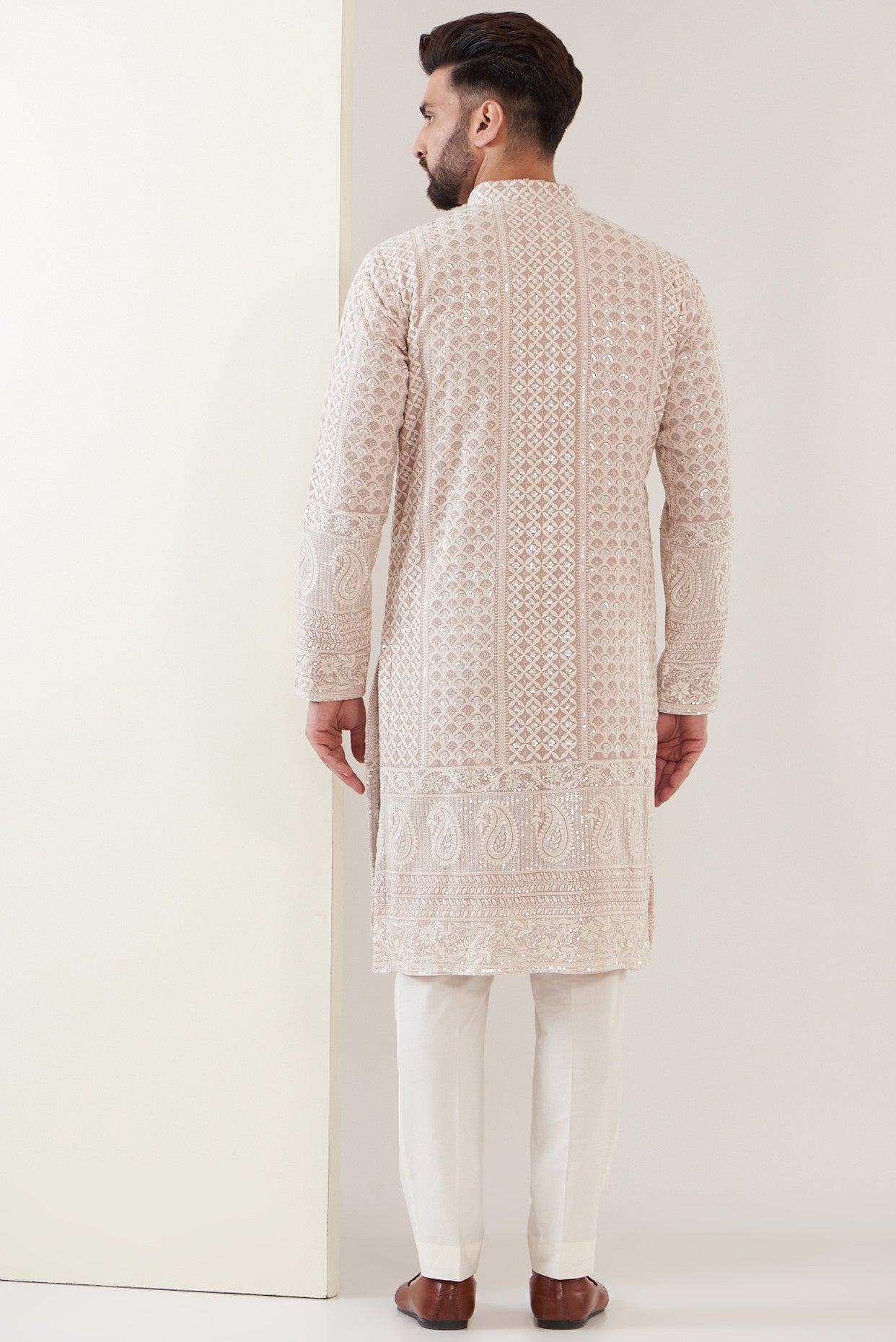 Stylish Light Mud Pink Lakhnawi Kurta for Women - Traditional Indian Tunic Top for Casual Wear & Festive Occasions