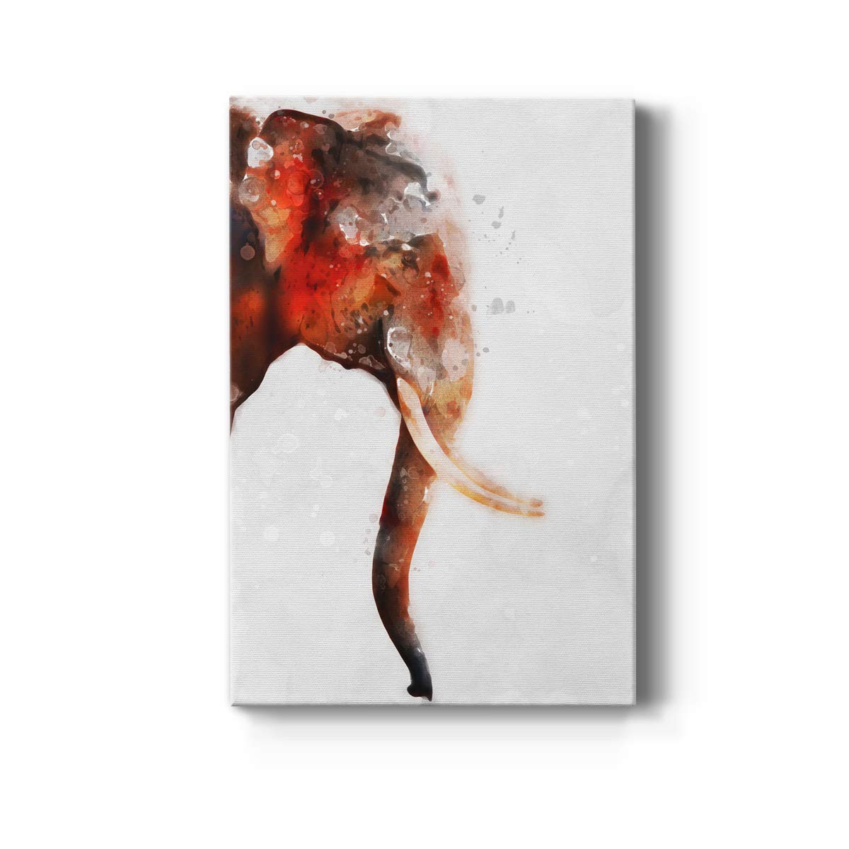 Renditions Gallery Watercolor Elephant Canvas Wall Art - 12x18 Inch Red Wrapped Canvas Print - Perfect for Living Room, Bedroom & Office Decor
