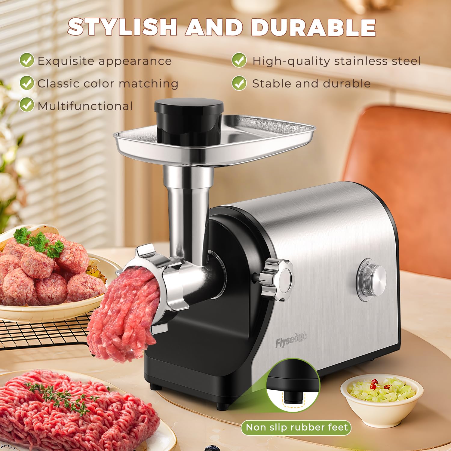 3200W Heavy Duty Electric Meat Grinder - Commercial Grade with Sausage Stuffer & Kubbe Kit - Includes 2 Blades, 3 Grinding Plates & 3 Sausage Tubes - Durable Metal Gearbox for Home Kitchen, Restaurant & Butcher Shop Use
