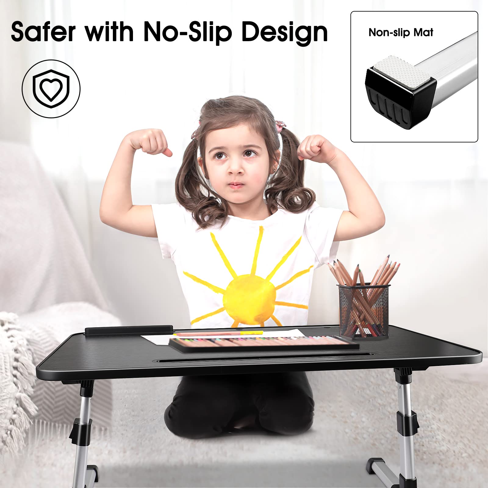 Adjustable Laptop Lap Desk with Cooling Fan & Storage Drawer - Ergonomic Bed Table for 17.3