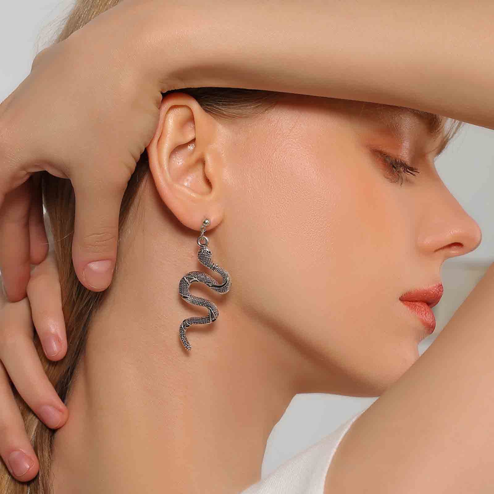 Stylish Punk Snake Earrings for Women - Silver Serpent Dangle Drop Earrings Gothic Jewelry | Perfect for Halloween, Costume Parties & Alternative Fashion