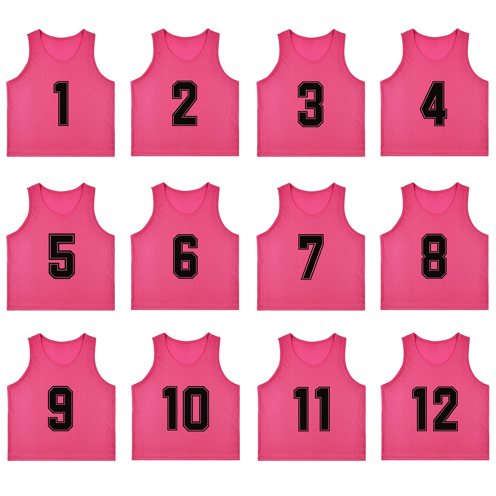 12-Pack Numbered 1-12 Soccer Training Vests with Carry Bag - Reversible Pinnies for Team Sports, Youth Soccer Practice, and PE Classes
