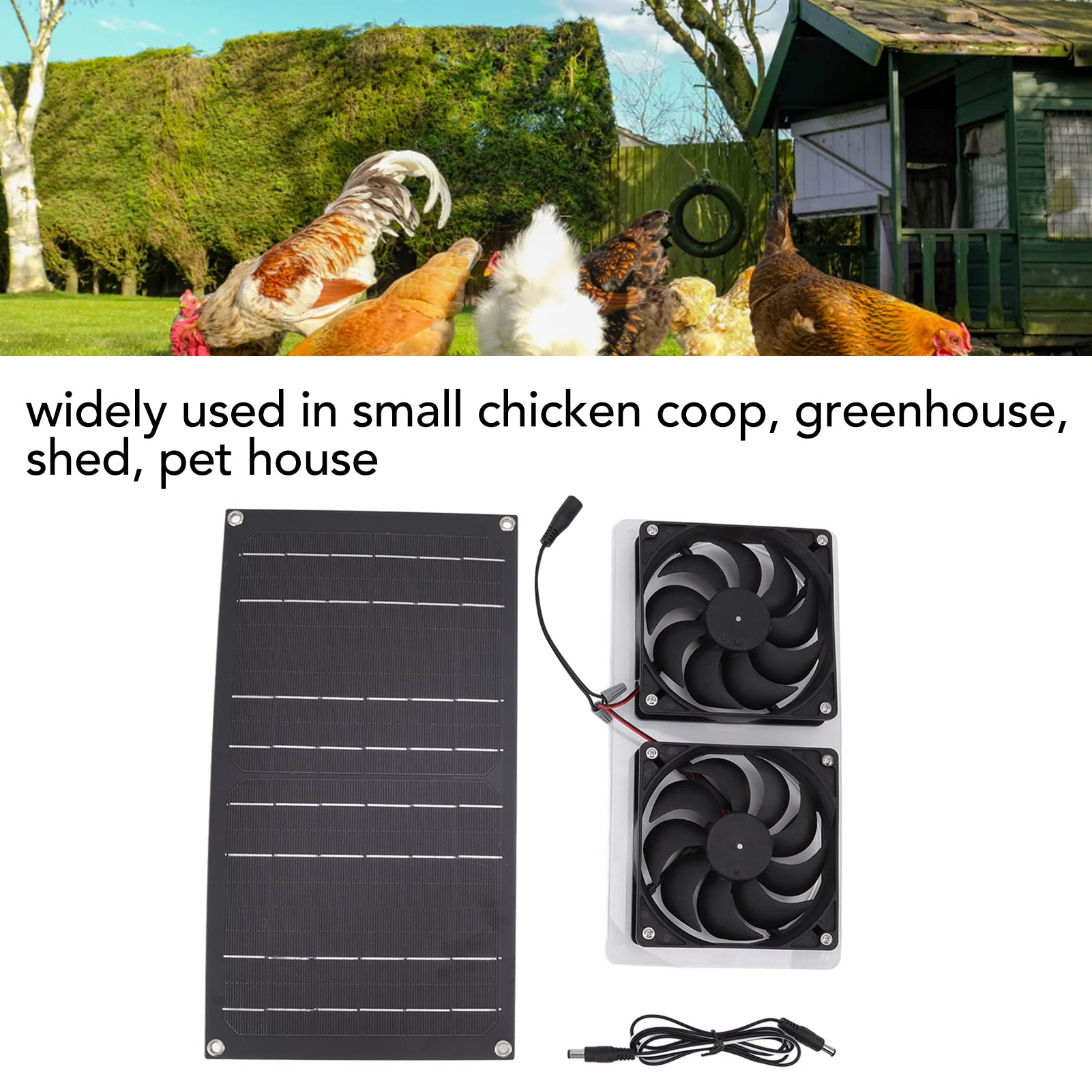 100W Solar Panel Powered Fan - IP67 Waterproof, Low Noise 12V Greenhouse Ventilator Kit with Dual Exhaust Fans | Solar Cooling & Ventilation Fan for Chicken Coops, Pet Houses, Dog Sheds & Greenhouses | Outdoor, RV, Camping & Off-Grid Use