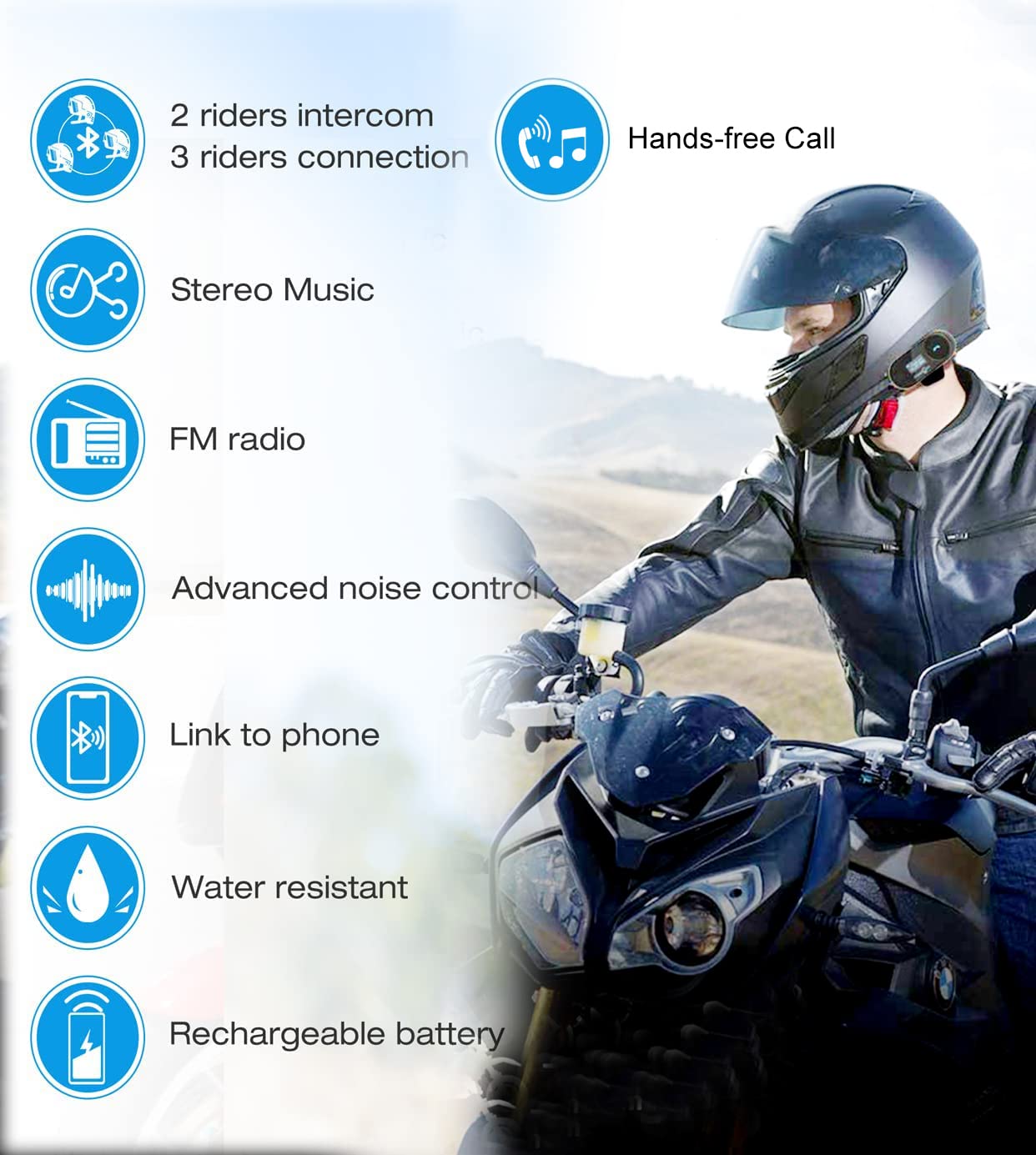 FreedConn 2-Pack TCOM-SC Motorcycle Bluetooth Intercom Headset - Universal Helmet Communication System for 2-3 Riders with Music Sharing, LCD Display, FM Radio, GPS & Waterproof - Perfect for Group Riding, Road Trips & Adventure Motorcycling