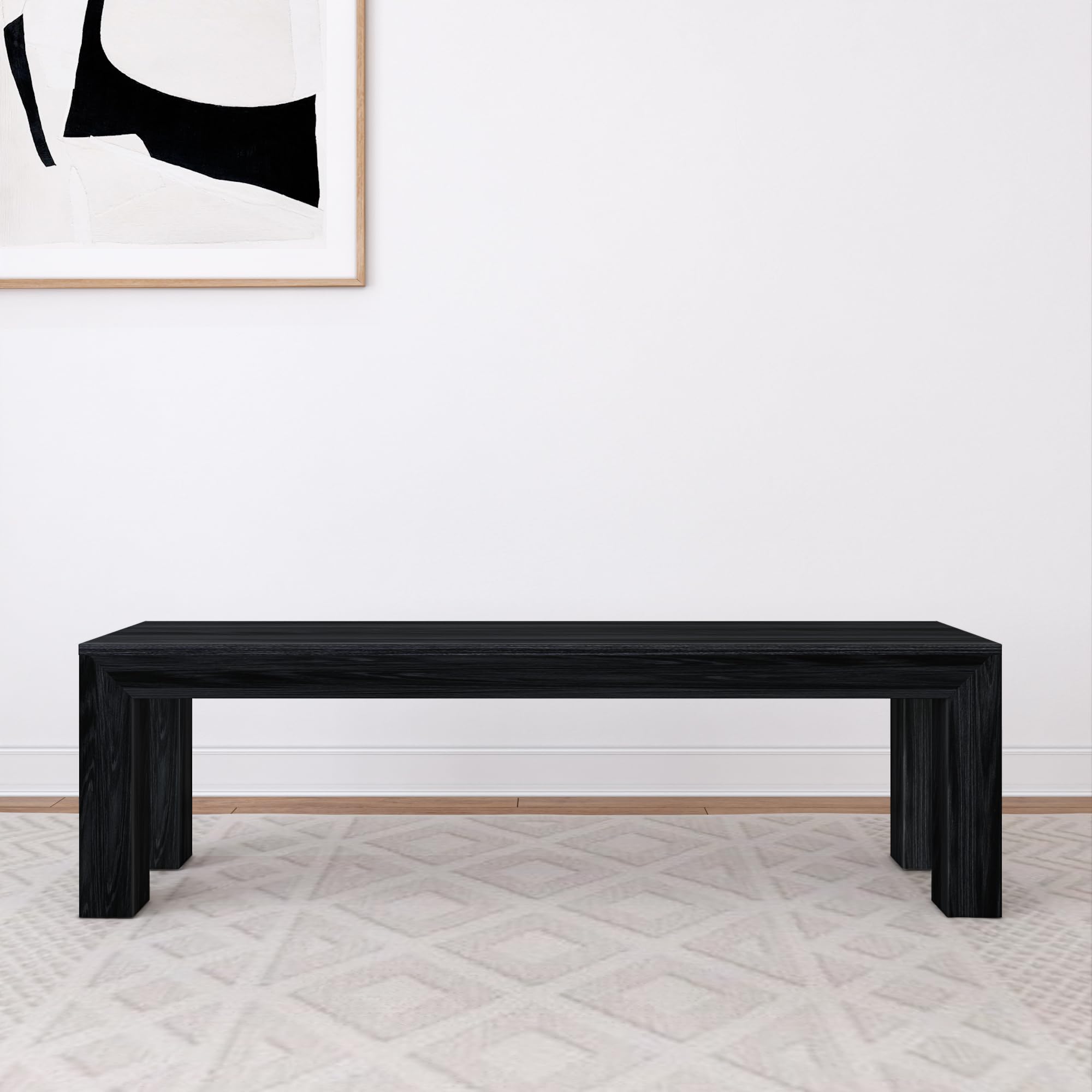 60 Inch Solid Wood Dining Bench for Kitchen & Dining Room - Black Wirebrush Finish - Fits 72 Inch Tables - Indoor/Outdoor Entryway & Patio Seating