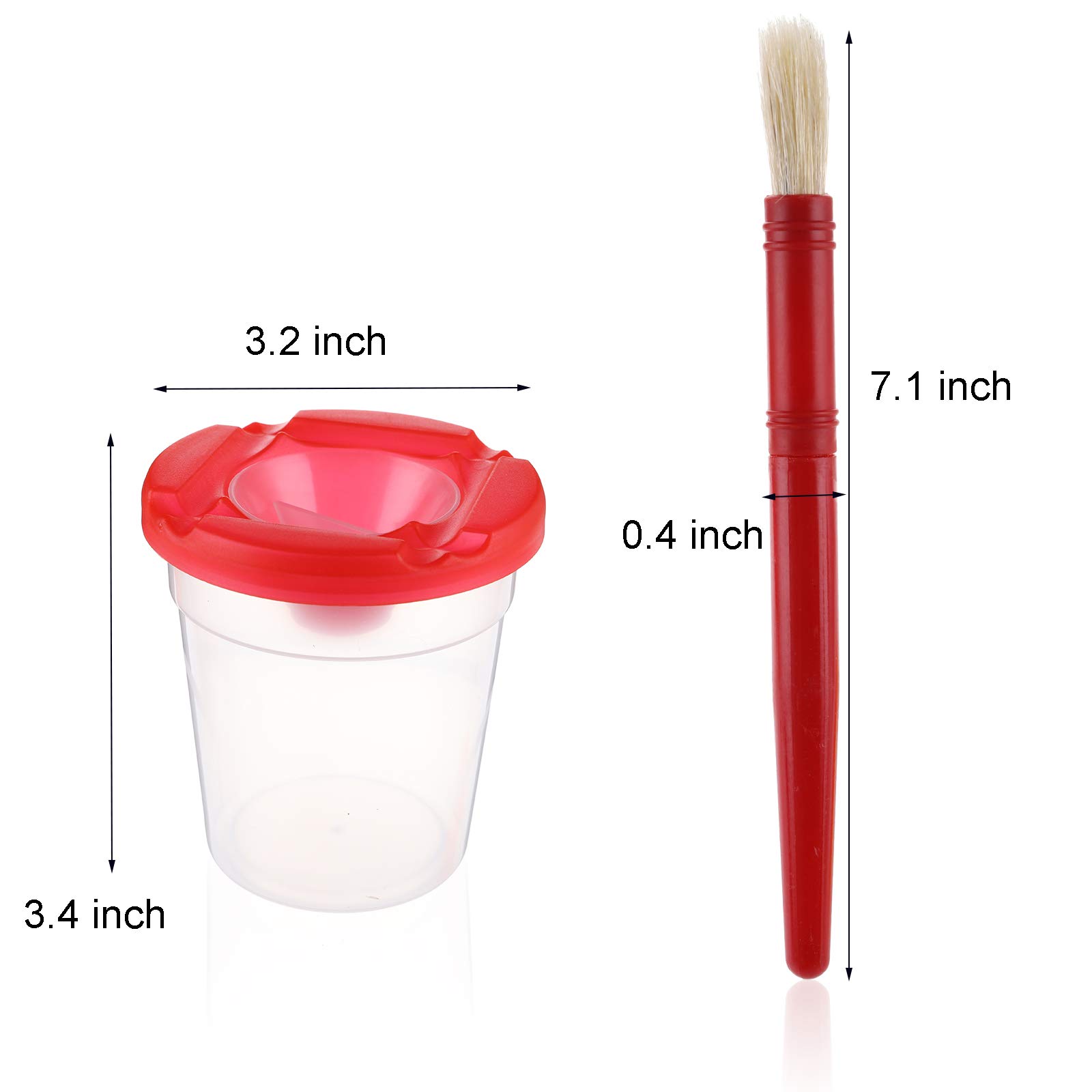 20-Piece Spill-Proof Paint Cup Set with Lids & Hog Bristle Brushes - Kids Art Supplies for Watercolor, Tempera, Acrylic & Washable Paint - Perfect for Classroom, Home Crafts & DIY Projects (10 Colors Included)