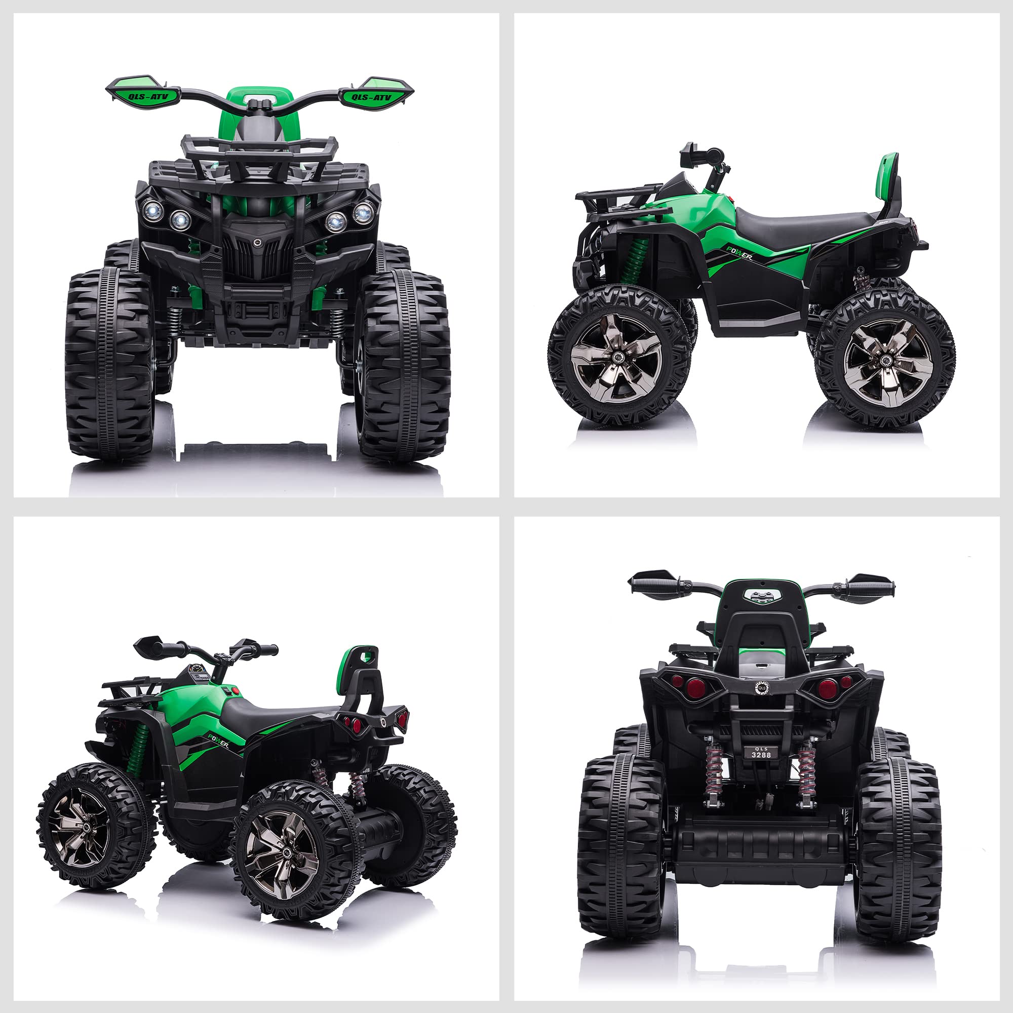 HOMCOM 12V Kids Electric Quad for Ages 3+ with 2 Motors, LED Lights, Music & Suspension Tires - Battery Powered Ride-On Toy with Forward/Reverse Buttons (100x65x73cm, Green) - Perfect for Outdoor Play, Birthday Gifts & Backyard Adventures