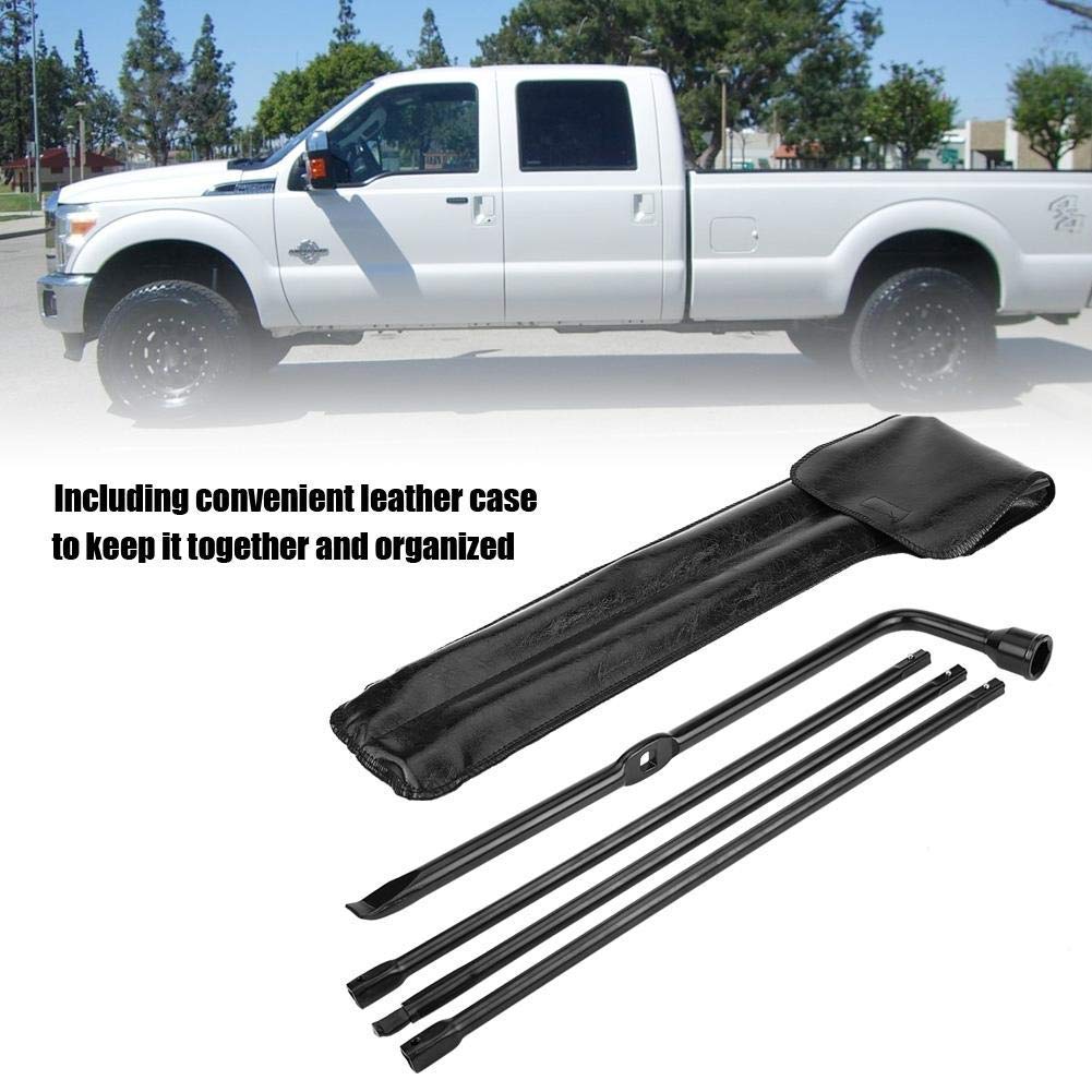 Heavy Duty Spare Tire Tool Kit - Black Iron Spare Tire Jack, Lug Nut Wrench & Handle with Leather Case - Fits Ford F250 F350 F450 F550 (2008-2016) - Perfect for Off-Roading, Truck Maintenance & Emergency Roadside Repairs