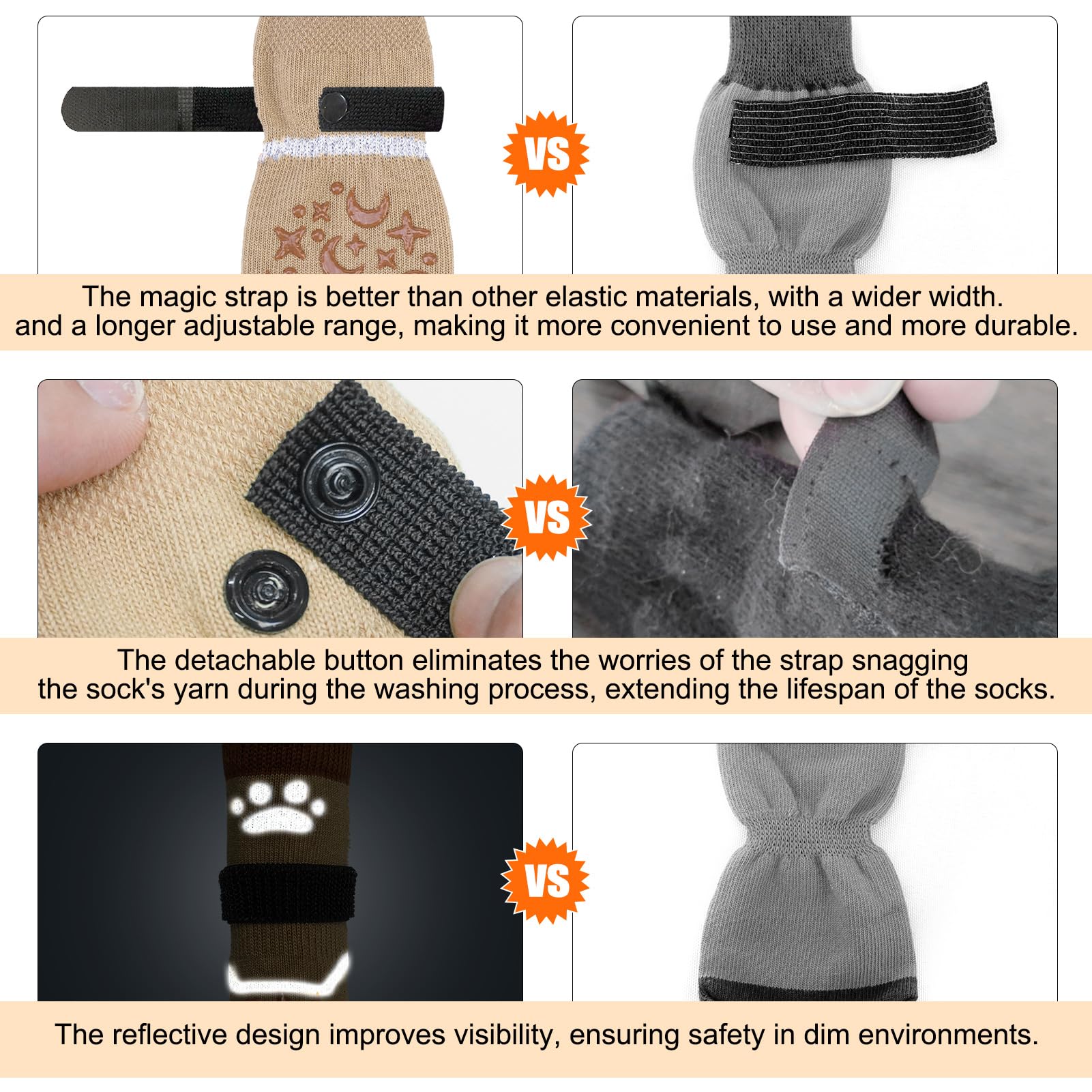 BEAUTYZOO Anti-Slip Dog Socks for Small Dogs - Winter Reflective Paw Protectors for Hardwood Floors, Senior Dogs & Cold Weather - Non-Licking Pet Booties (Khaki) - Perfect for Indoor Use, Outdoor Walks & Snowy Conditions