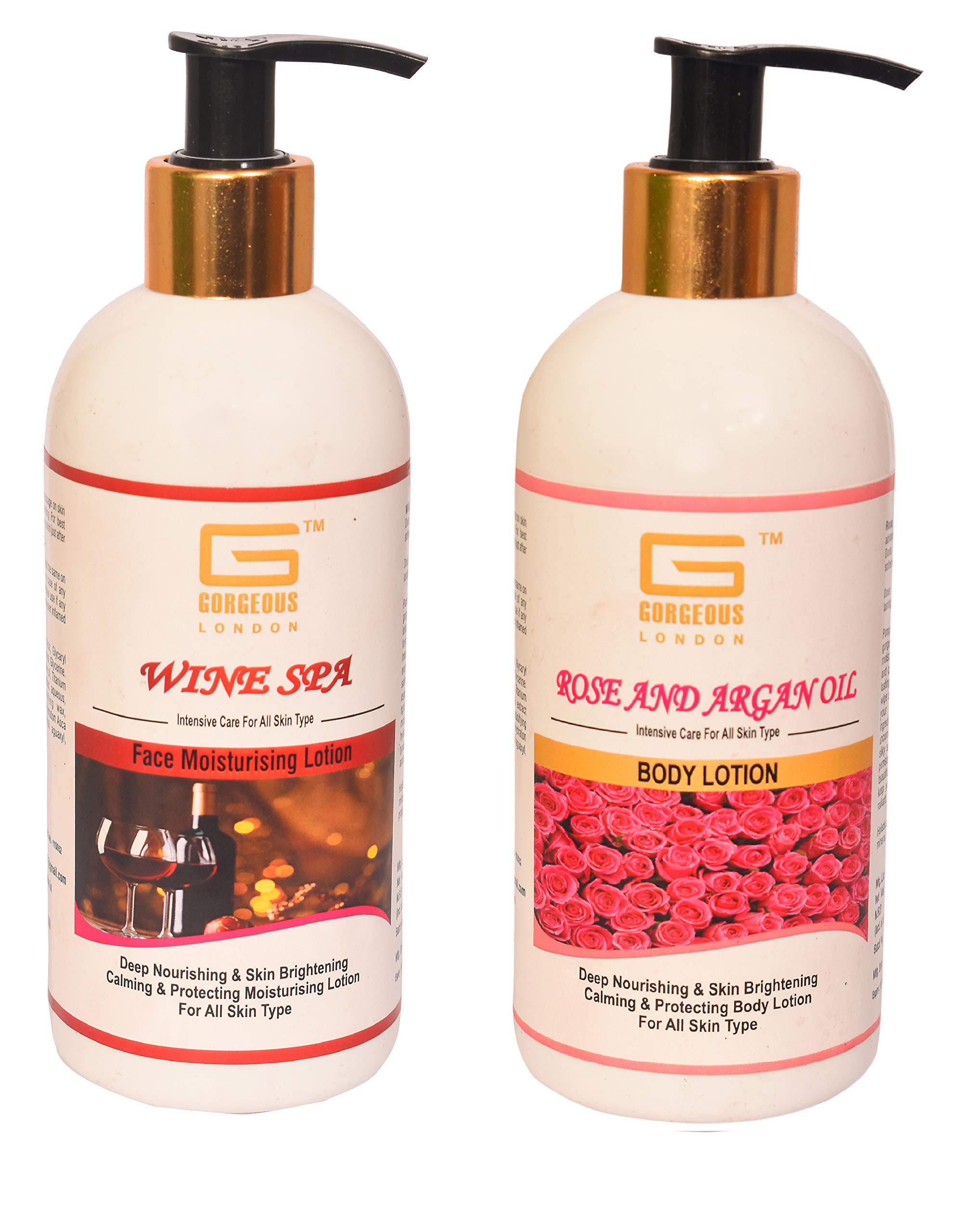 London Wine Spa Face Moisturizer & Rose Argan Oil Body Lotion Set (2 x 300ml) - Hydrating Skincare Combo for Dry Skin, Perfect for Daily Use & Spa Nights