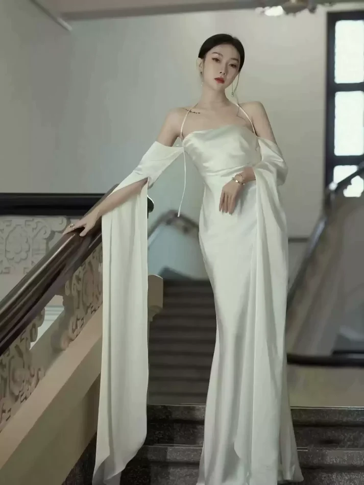 Ivory Satin Sheath Long Prom Dress - Elegant Formal Evening Gown for Homecoming, Wedding, and Black Tie Events - Style J2676