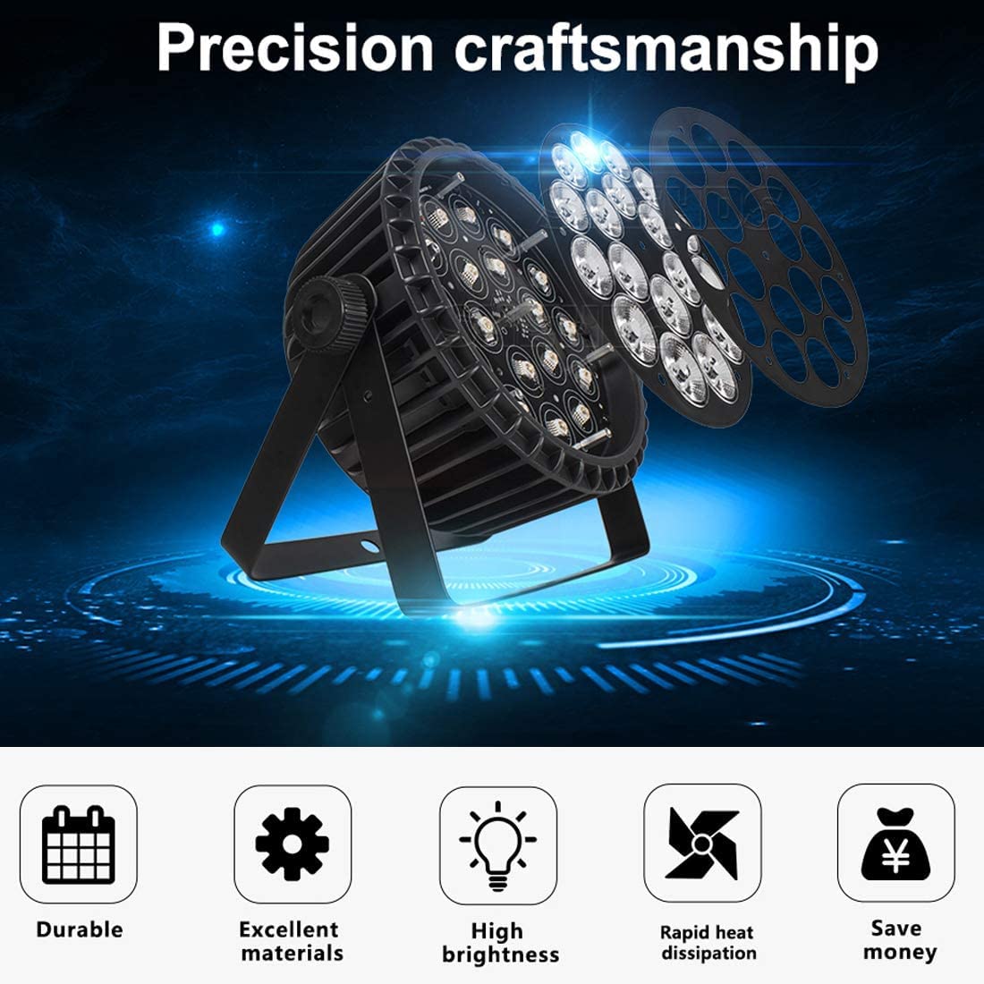 SHEHDS 18X18W LED Stage Par Lights - RGBWA+UV 6-in-1 DJ Lighting with Wash/Strobe Effects, DMX512 & Sound Control, Aluminum Alloy Uplights for Concerts, Clubs, Weddings, and Home Parties (1 Pack)